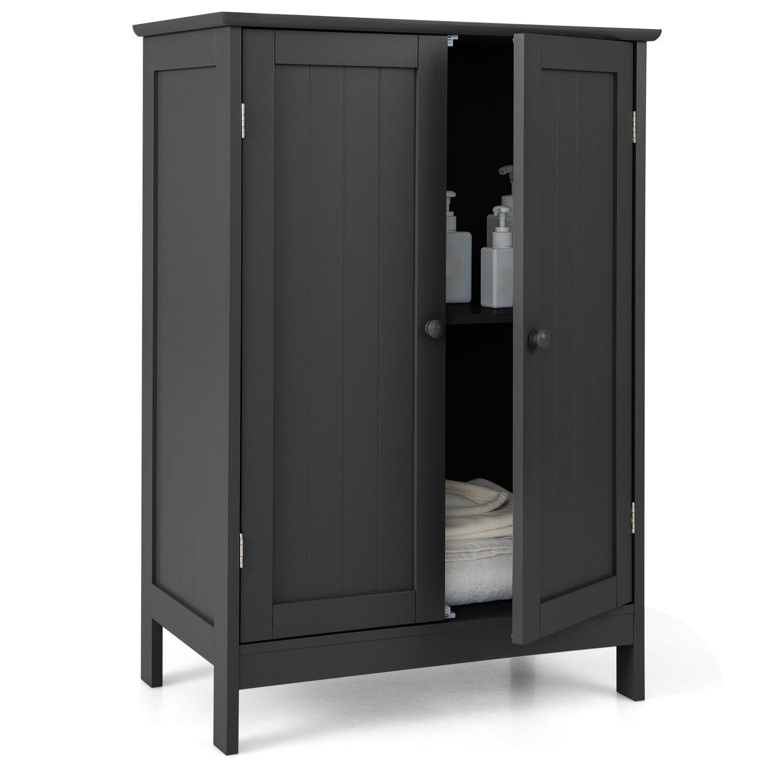 Double Door Bathroom Floor Cabinet with Shelf-Black