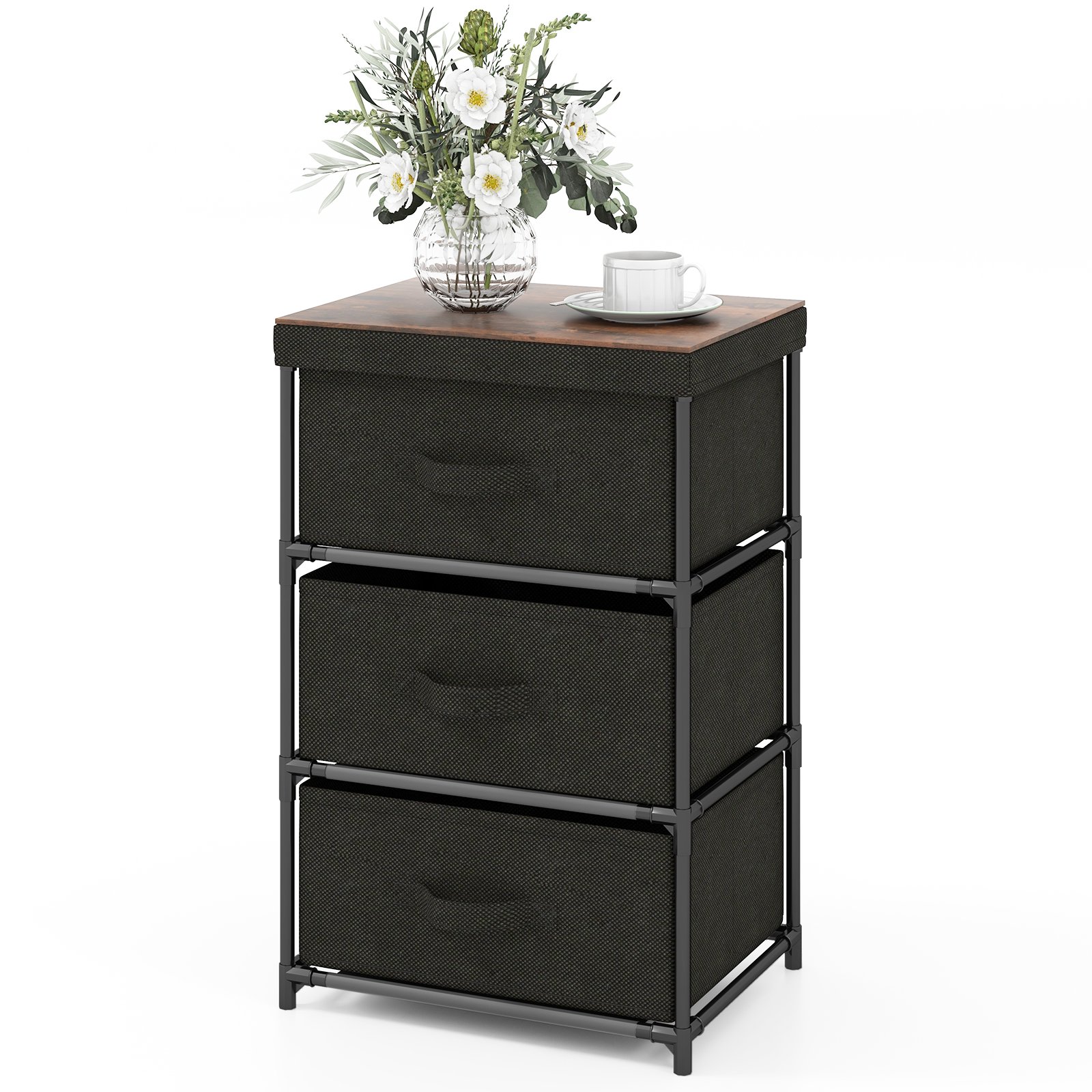 Fabric Storage Organizer Tower Unit with Removable Lid-Black