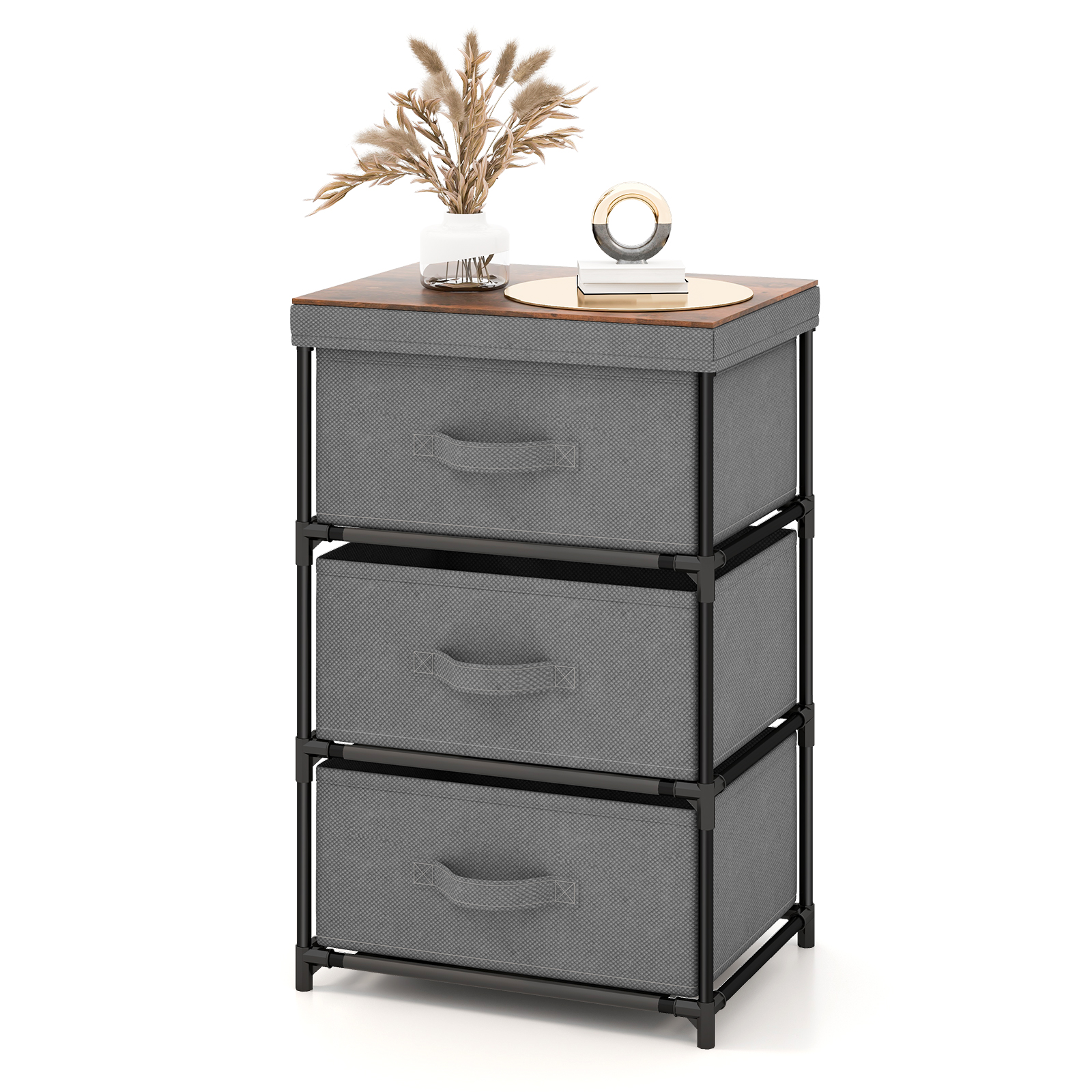 Fabric Storage Organizer Tower Unit with Removable Lid-Grey