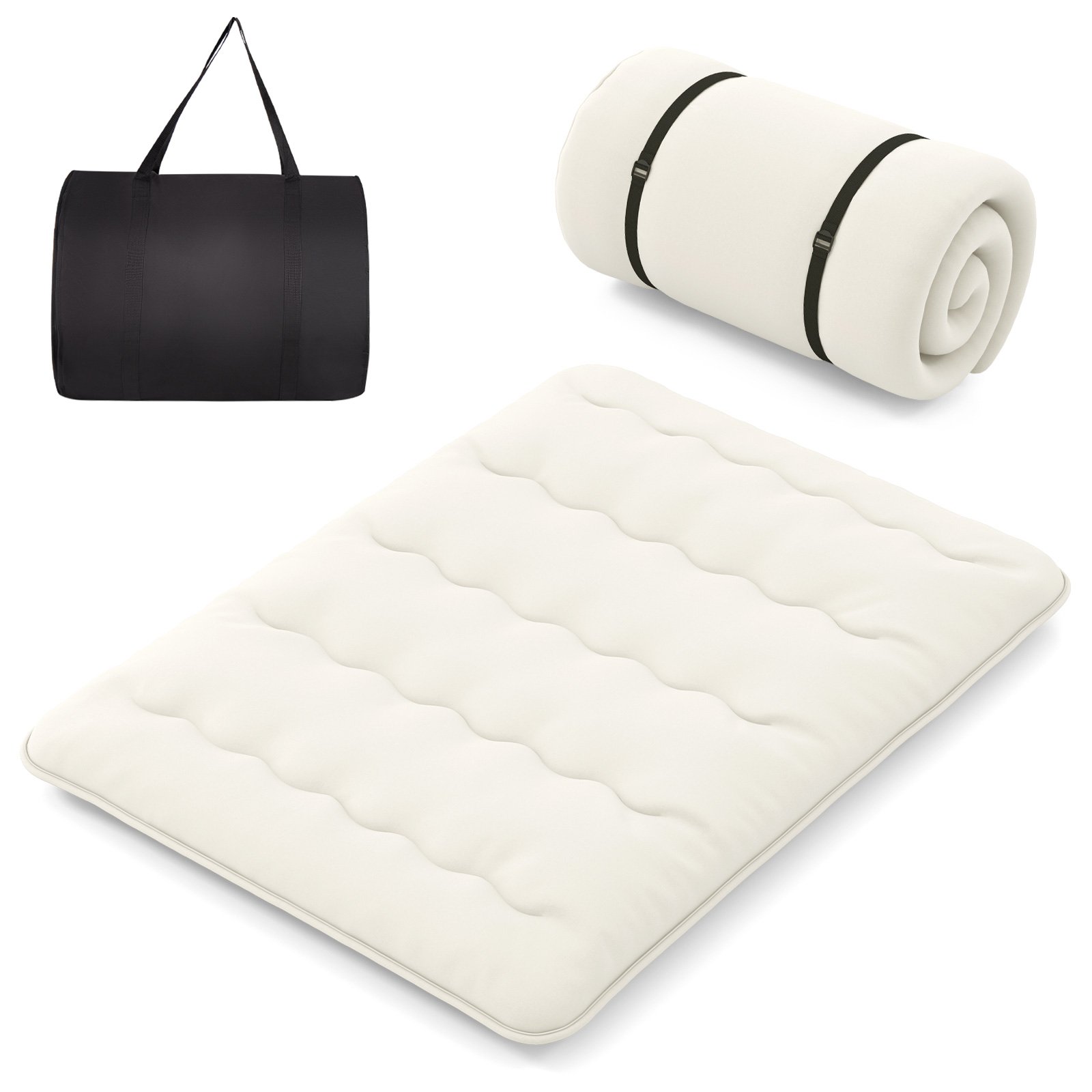 Japanese Floor Mattress with Washable Cover and Carry Bag-Beige-King Size