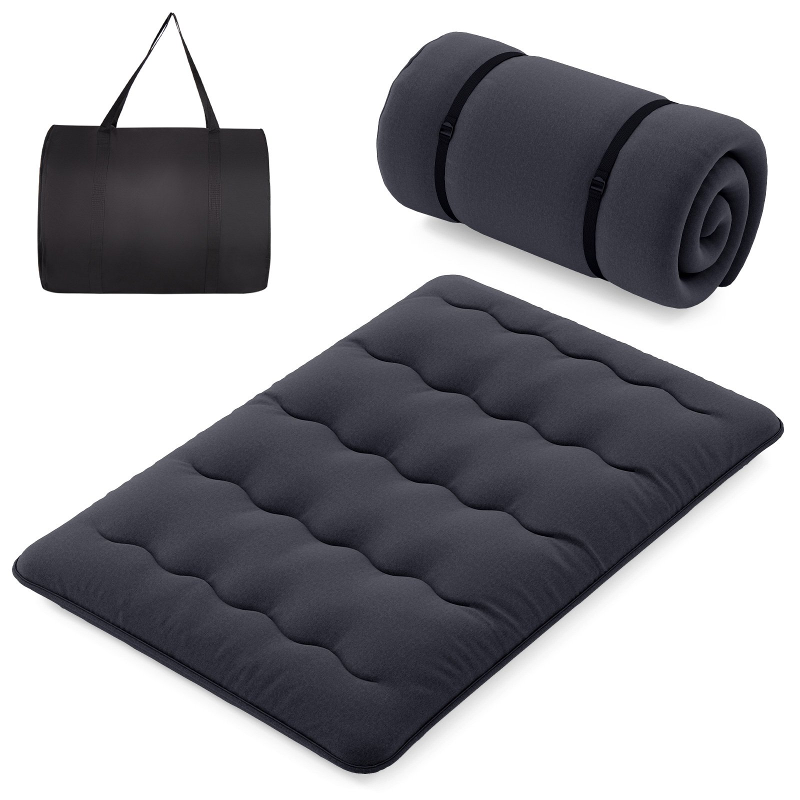 Japanese Floor Mattress with Washable Cover and Carry Bag-Black-Double Size