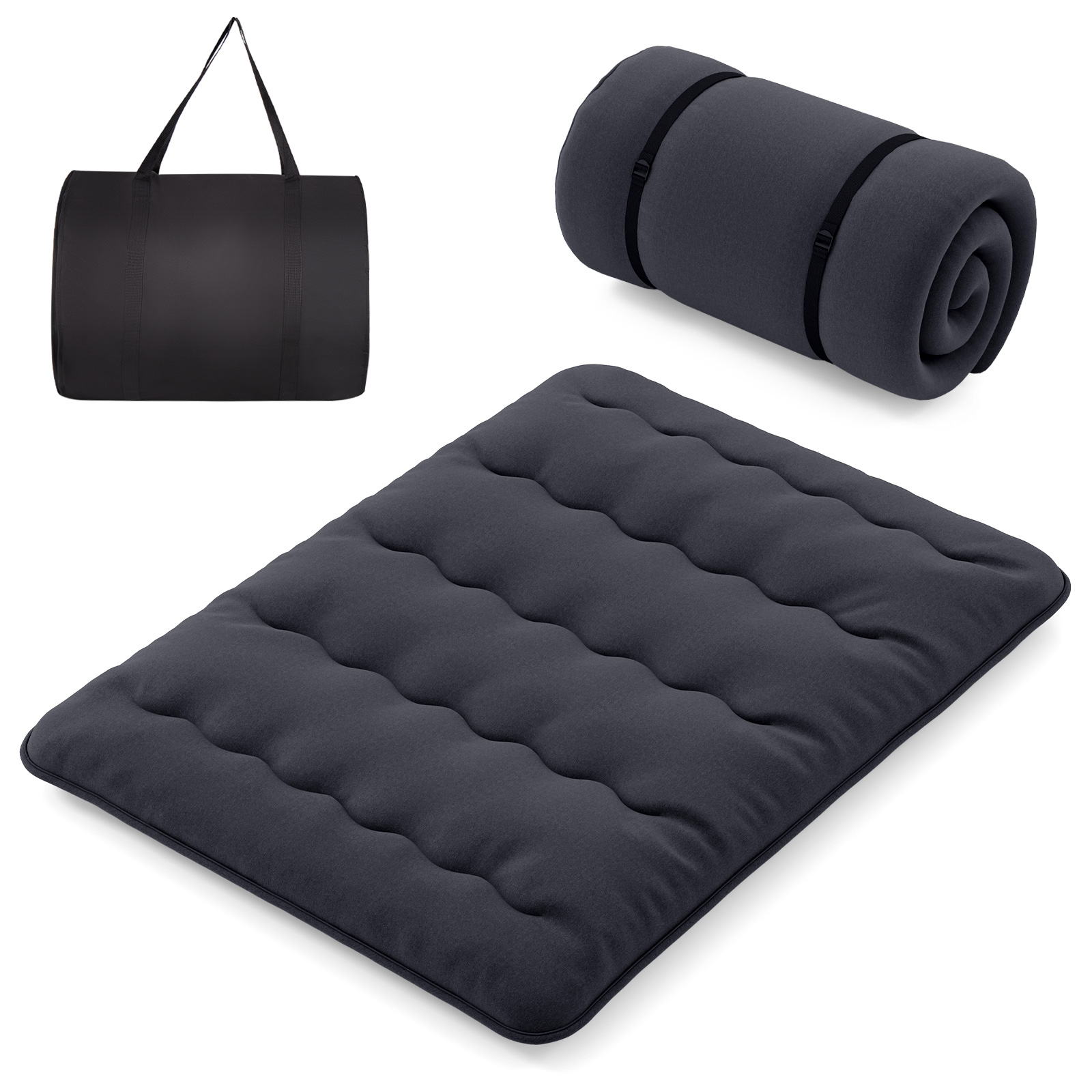 Japanese Floor Mattress with Washable Cover and Carry Bag-Black-King Size