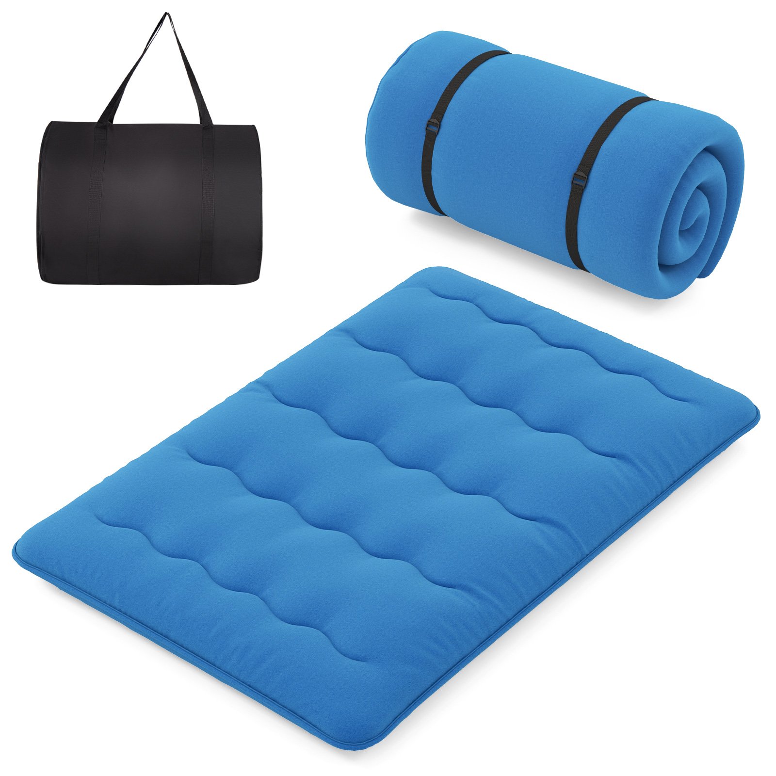 Japanese Floor Mattress with Washable Cover and Carry Bag-Blue-Double Size