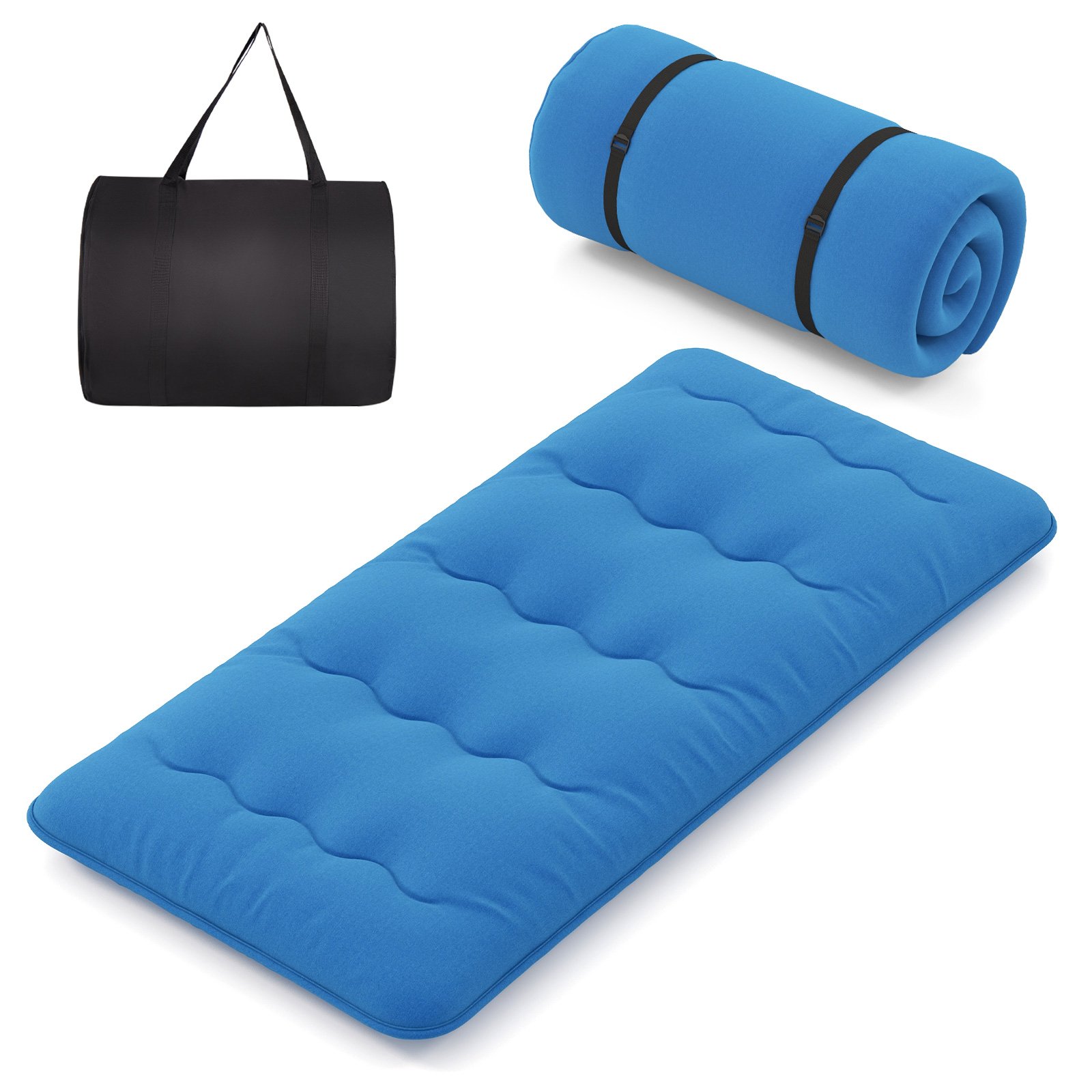 Japanese Floor Mattress with Washable Cover and Carry Bag-Blue-Compact Double