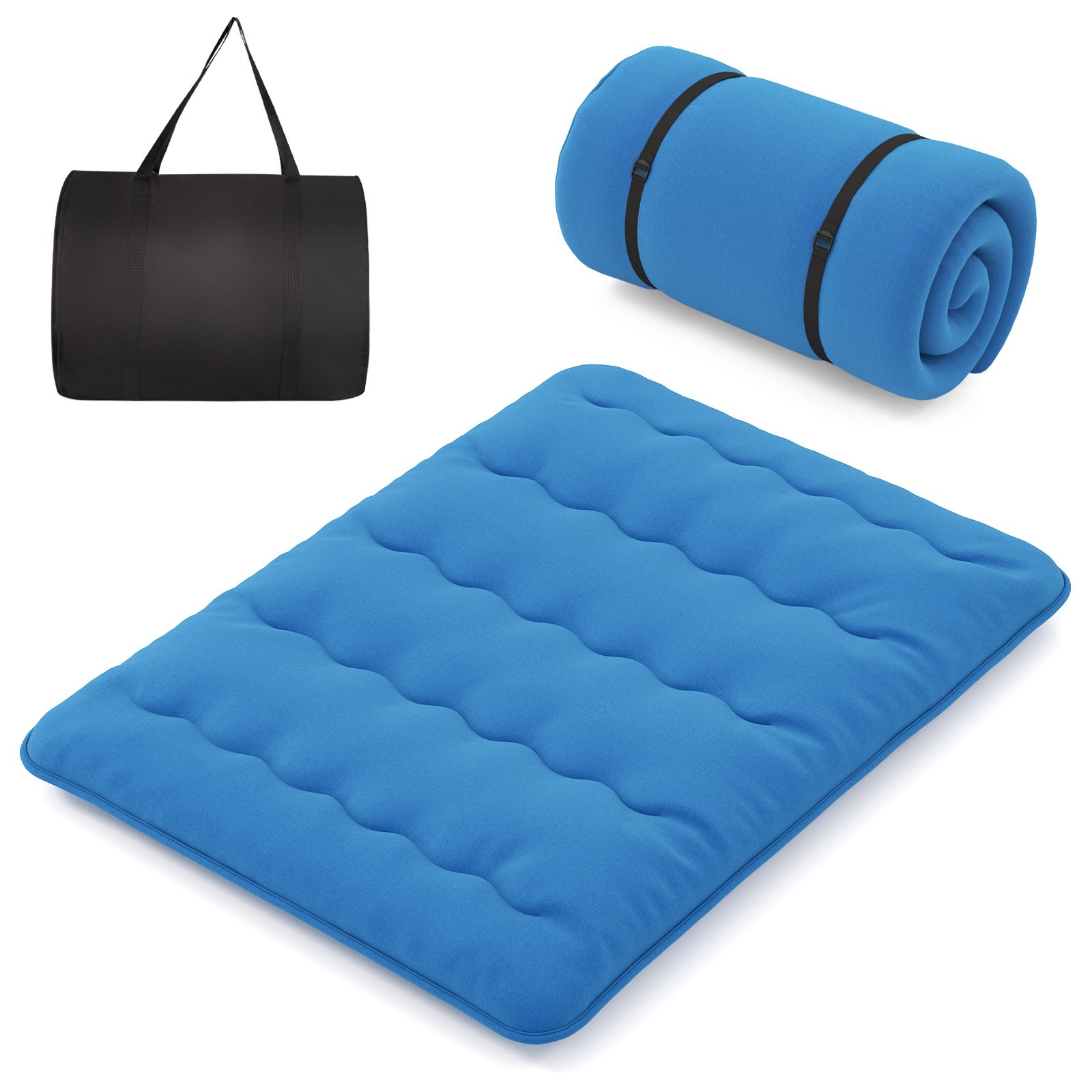 Japanese Floor Mattress with Washable Cover and Carry Bag-Blue-King Size