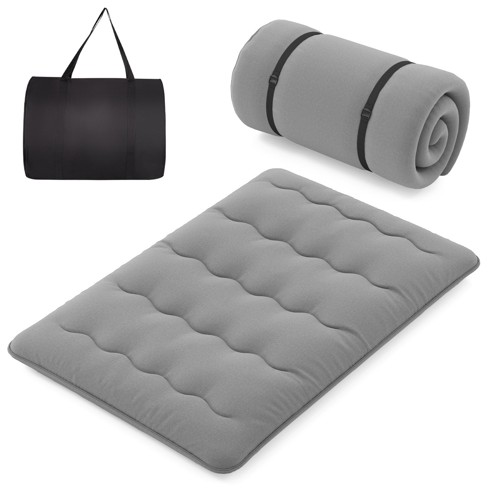 Japanese Floor Mattress with Washable Cover and Carry Bag-Grey-Double Size