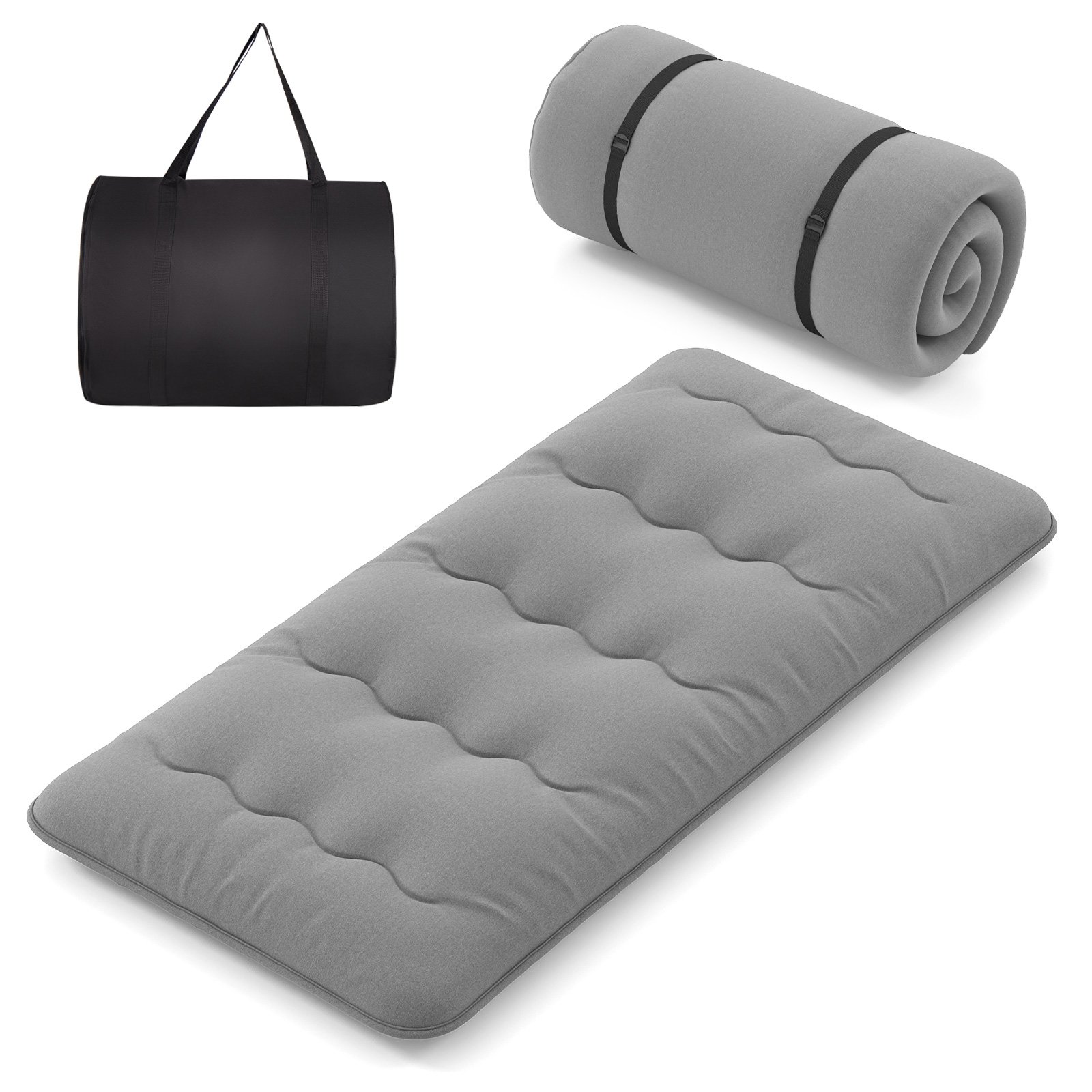 Japanese Floor Mattress with Washable Cover and Carry Bag-Grey-Compact Double