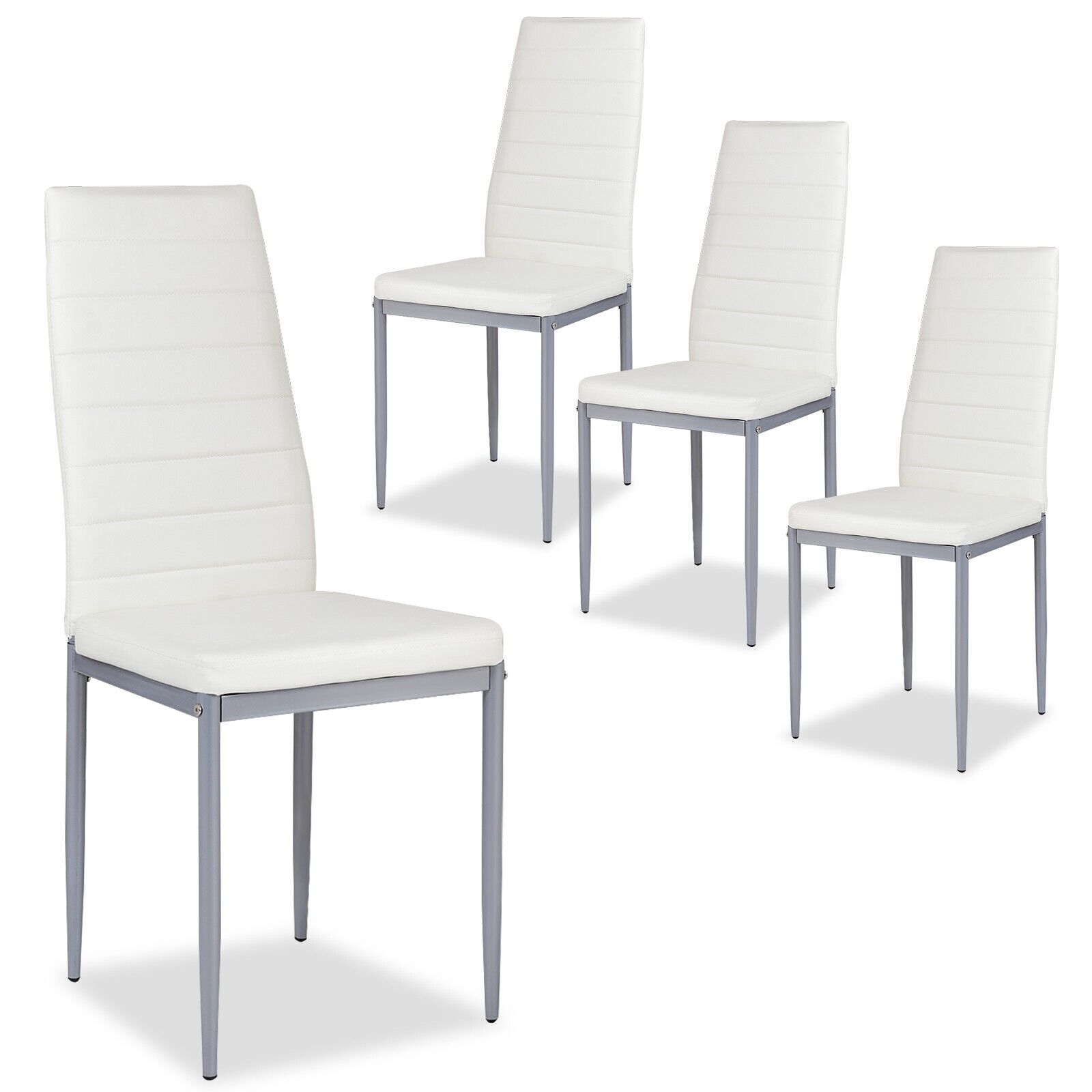 Set of 4 Armless Upholstered Dining Chairs with High Back-White