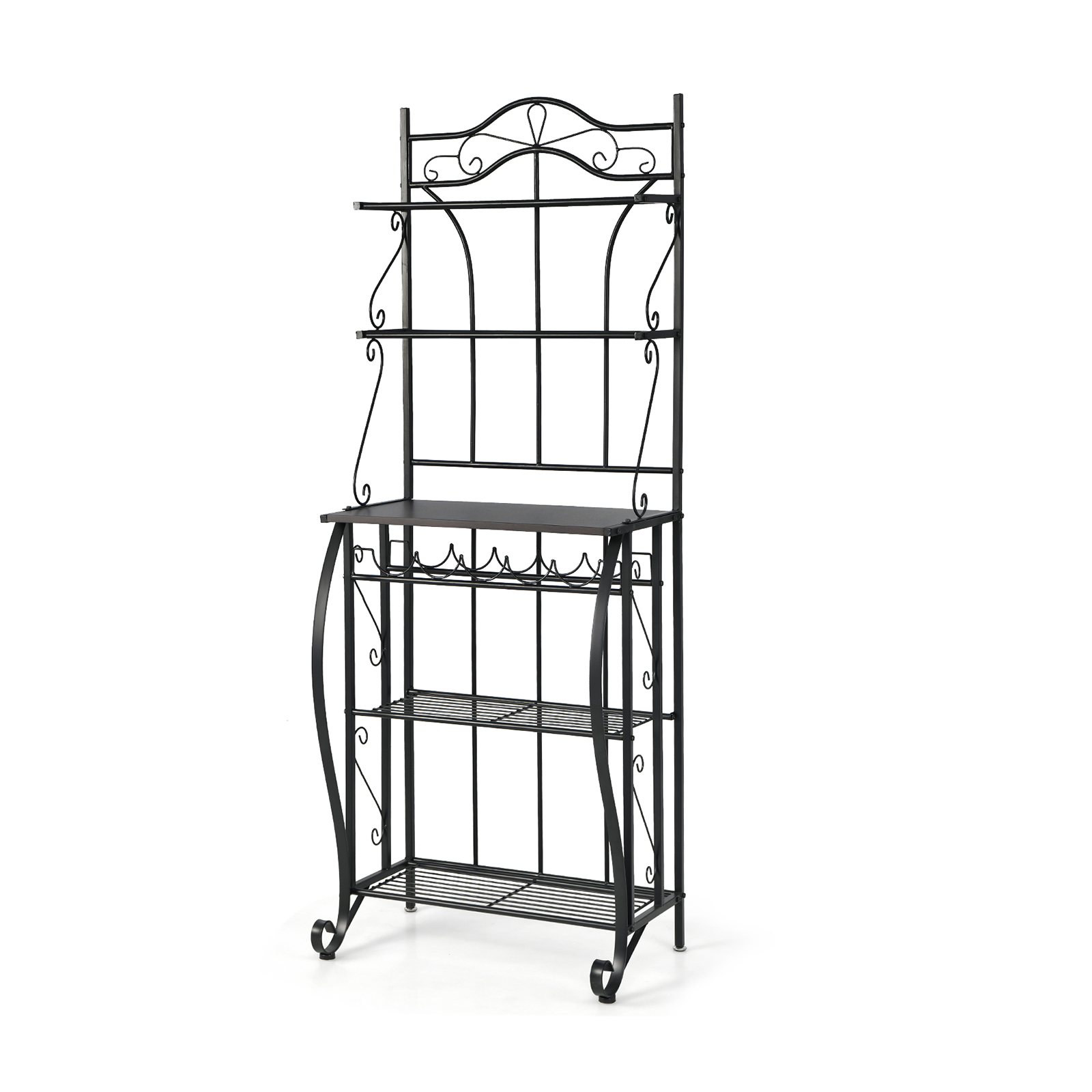 5-Tier Freestanding Baker's Rack with Wine Rack and Adjustable Foot Pads