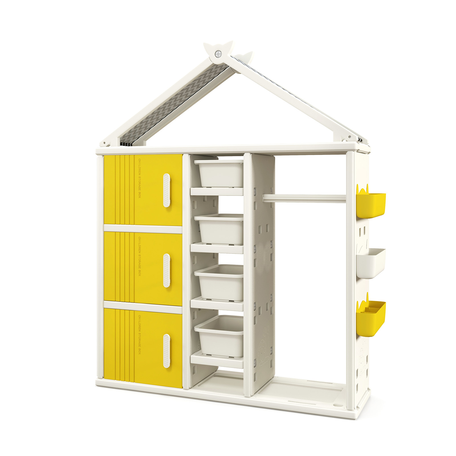 Kids Costume Storage Closet with Storage Bin-Yellow