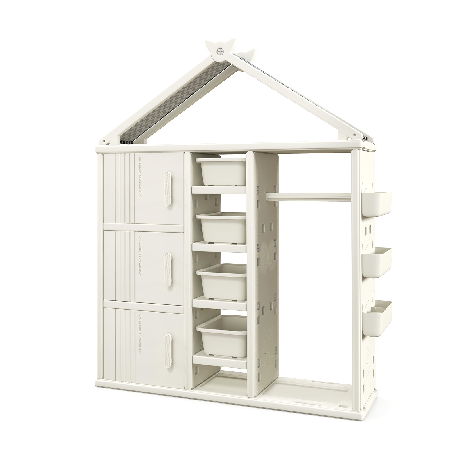 Kids Costume Storage Closet with Storage Bin-White