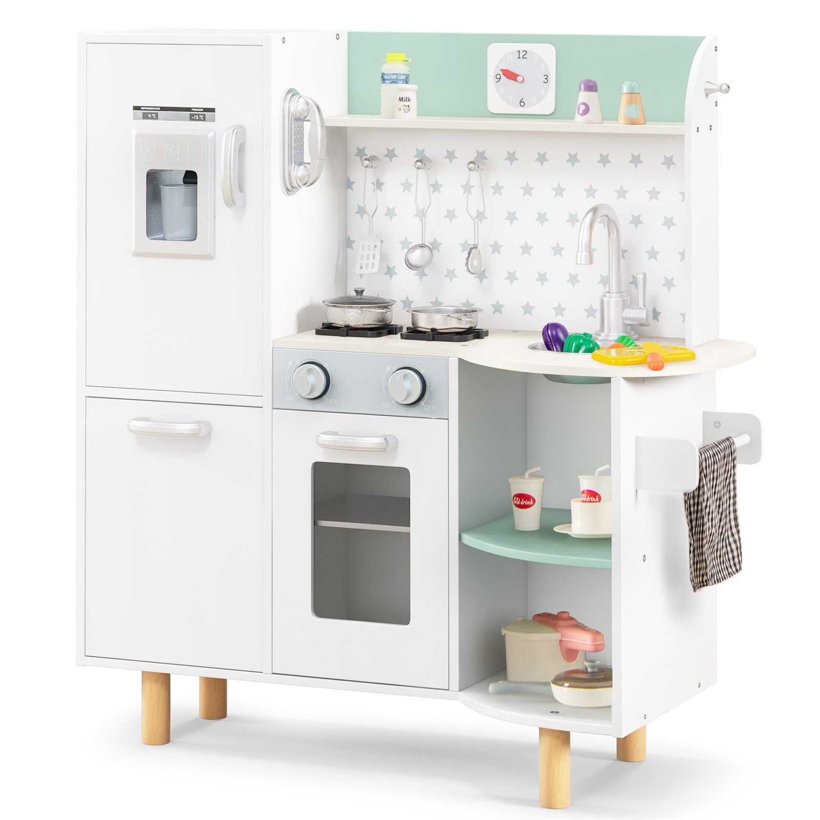 Kids Pretend Kitchen Playset with Stove and Ice Maker-Green