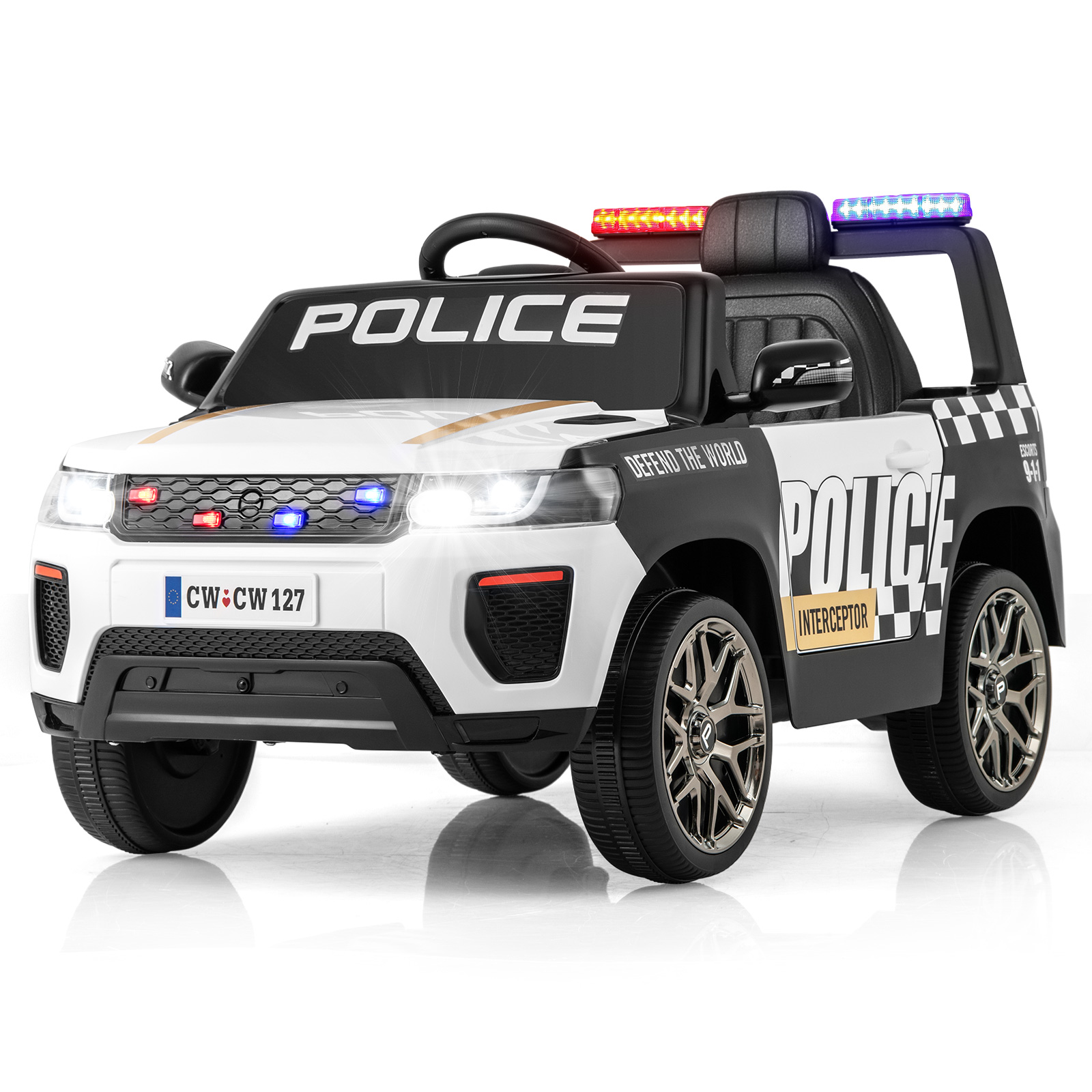 Kid Ride on Police Car with Remote Control for Children-White