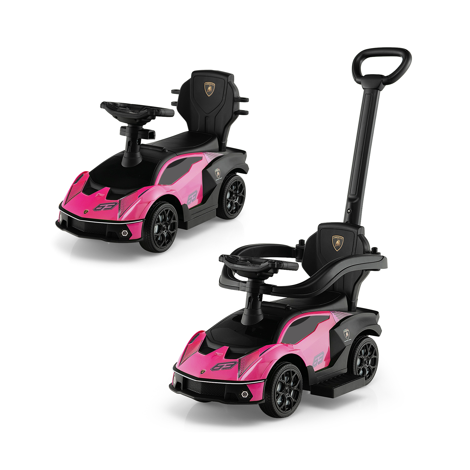 Kids Licensed Lamborghini Ride on Car with Push Handle-Pink