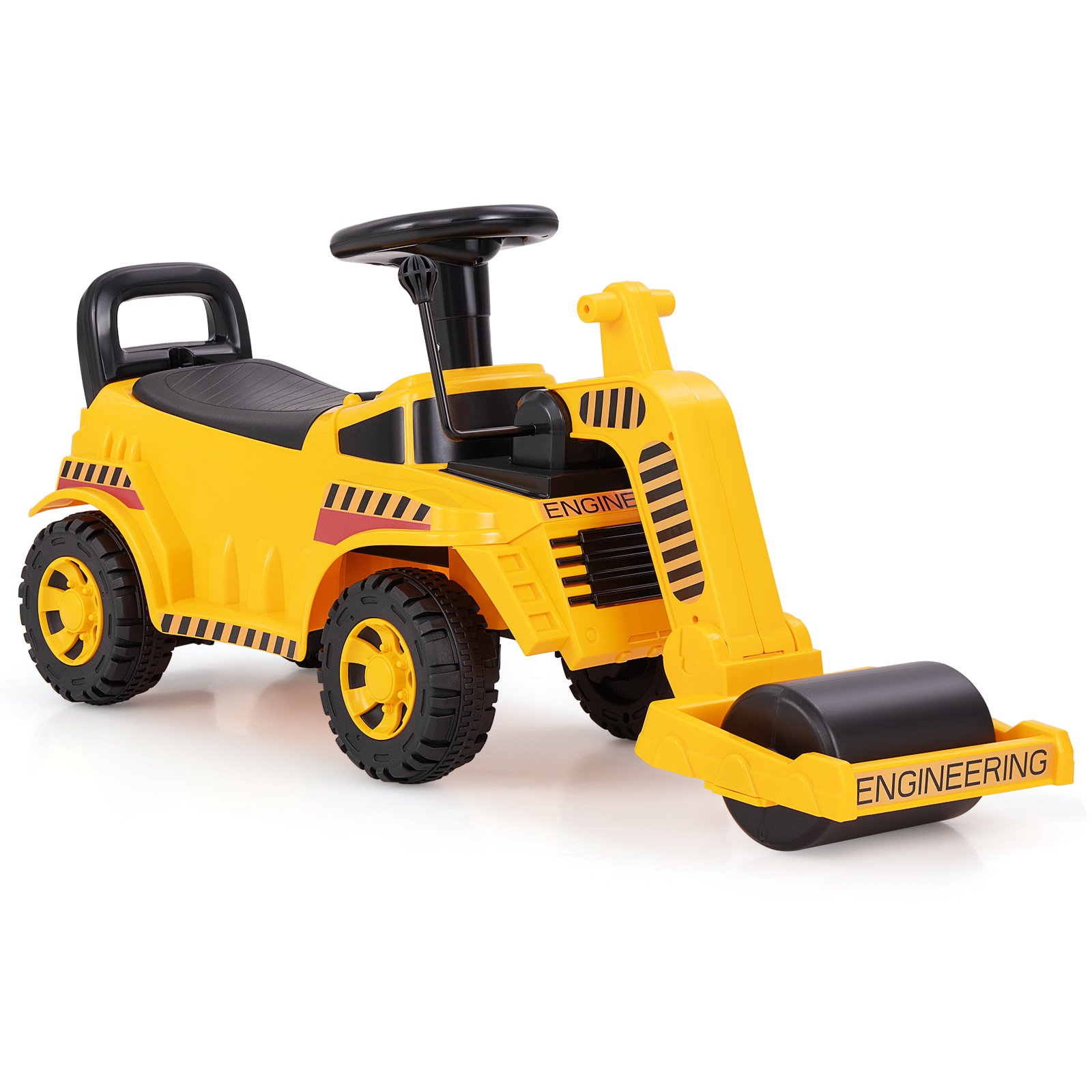 Kids Ride on Road Roller with Adjustable Roller and Anti-Tipping Block-Yellow