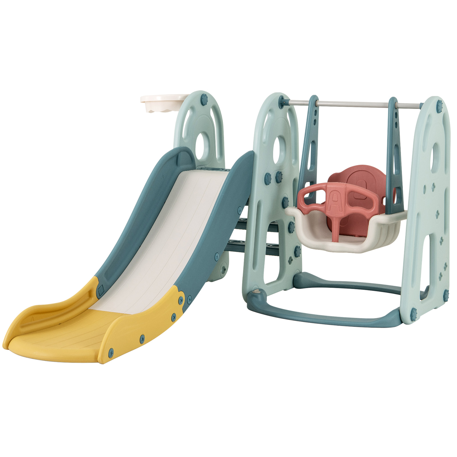 4-in-1 Kids Slide and Swing Set Freestanding Baby Slide Playset-Green