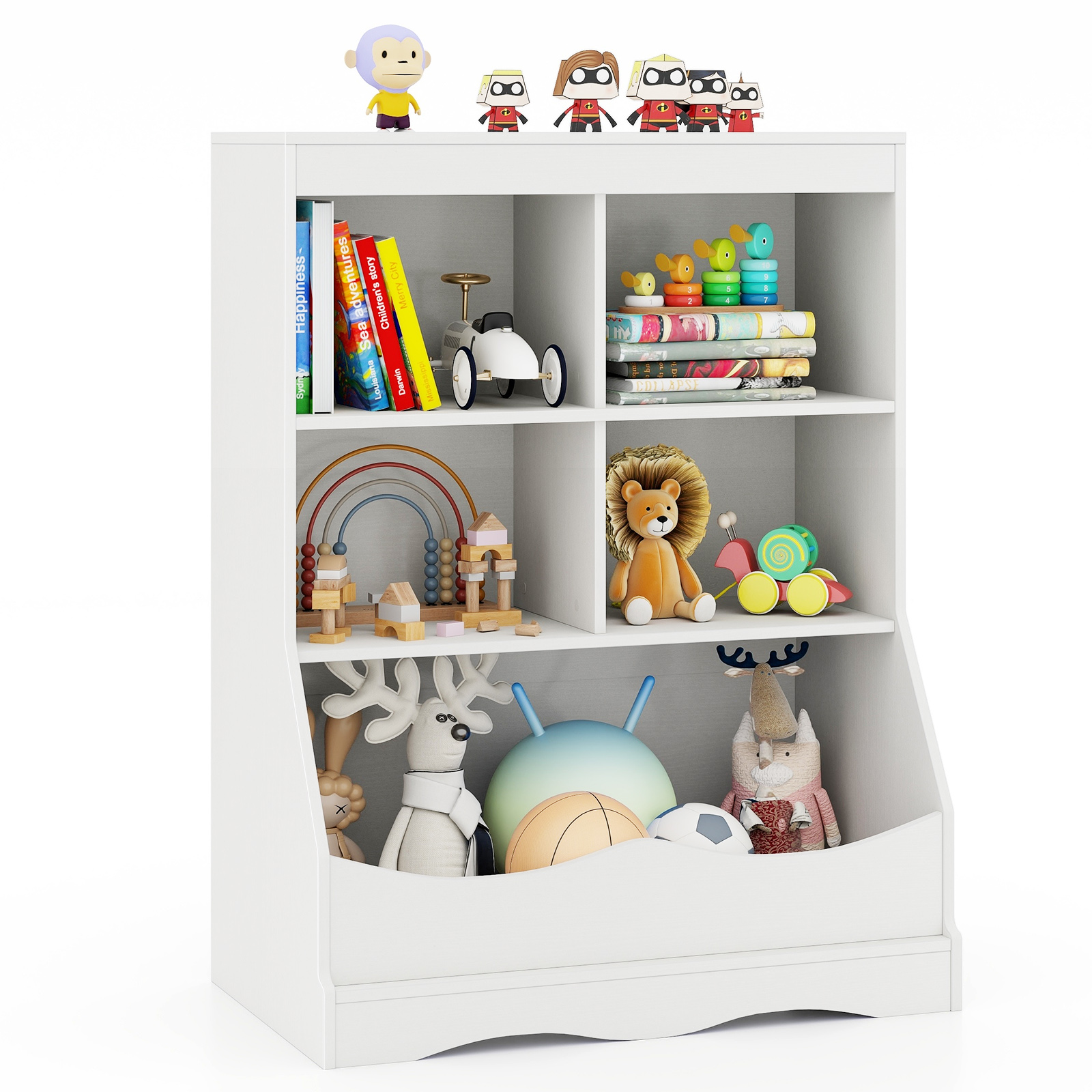 Kids Storage Shelf Home Toy Storage Organizer with 5 Cubes-White