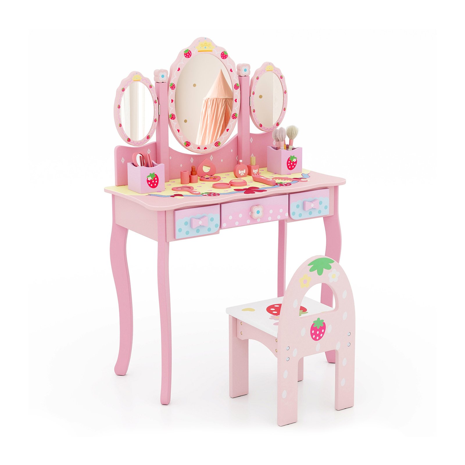 2-in-1 Kids Vanity Table and Chair Set-Pink