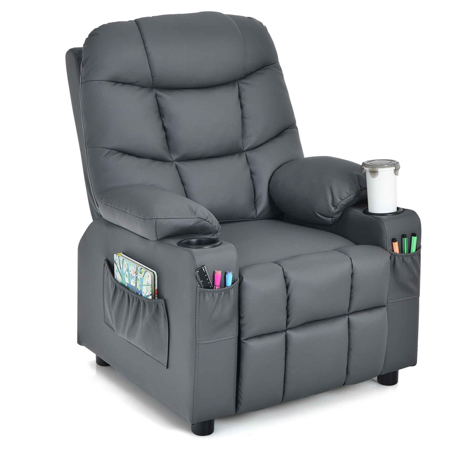 Kids Youth Toddler Upholstered Lounge Recliner Chai with Footrest-Grey