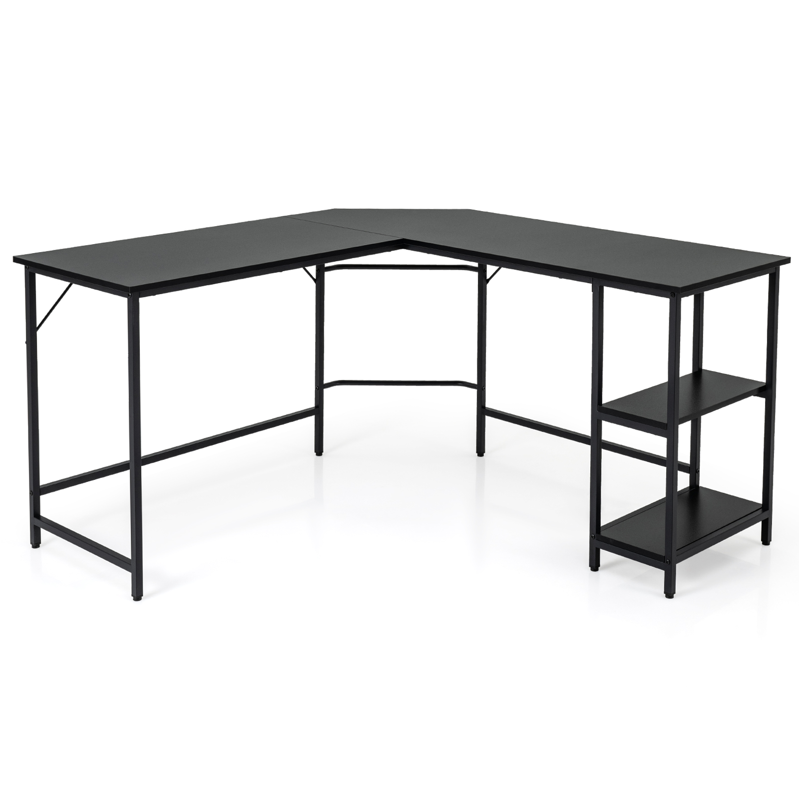 L-Shaped Computer Desk with 2-tier Shelves for Home Office Bedroom-Black