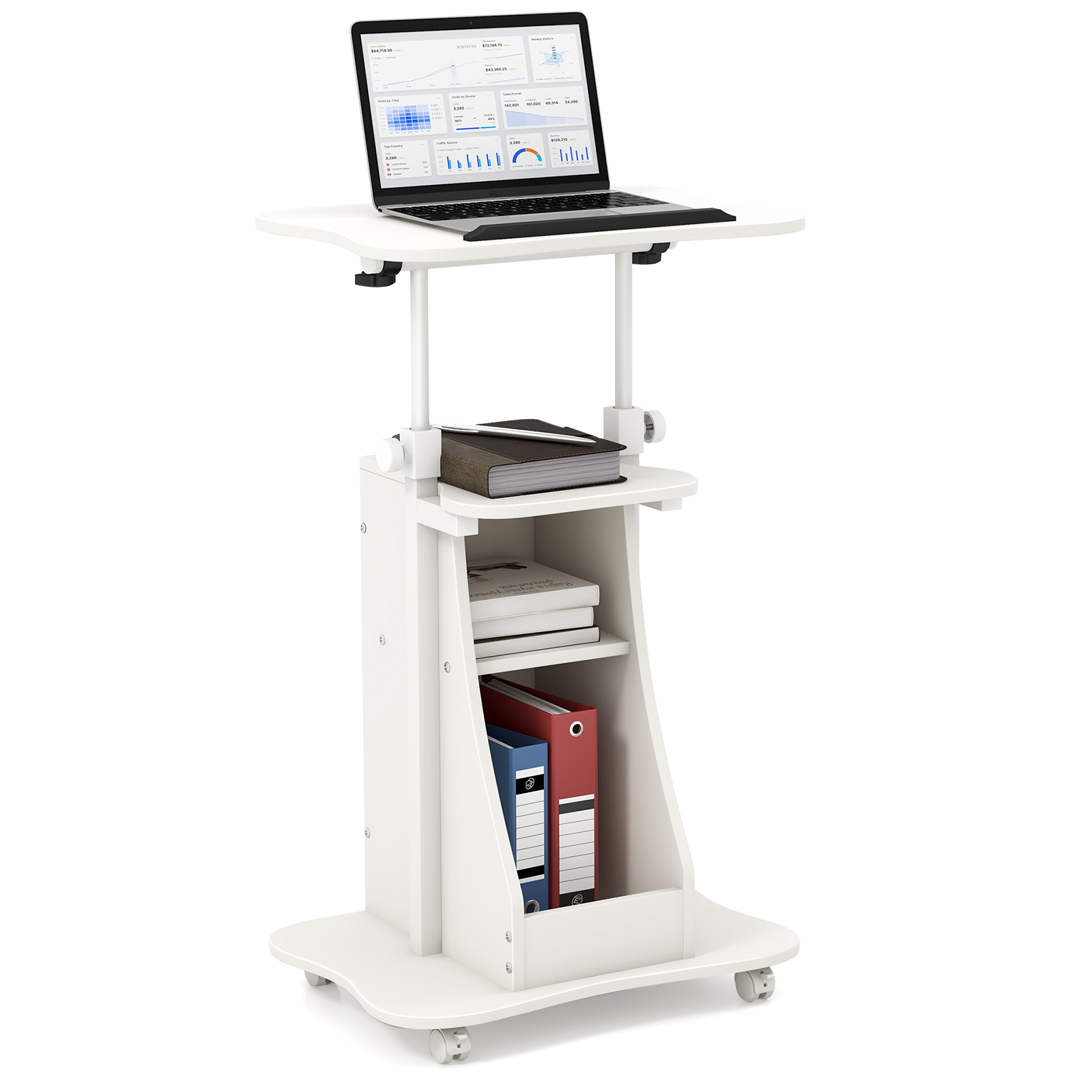 Laptop Cart Height Adjustable with Wheels-White