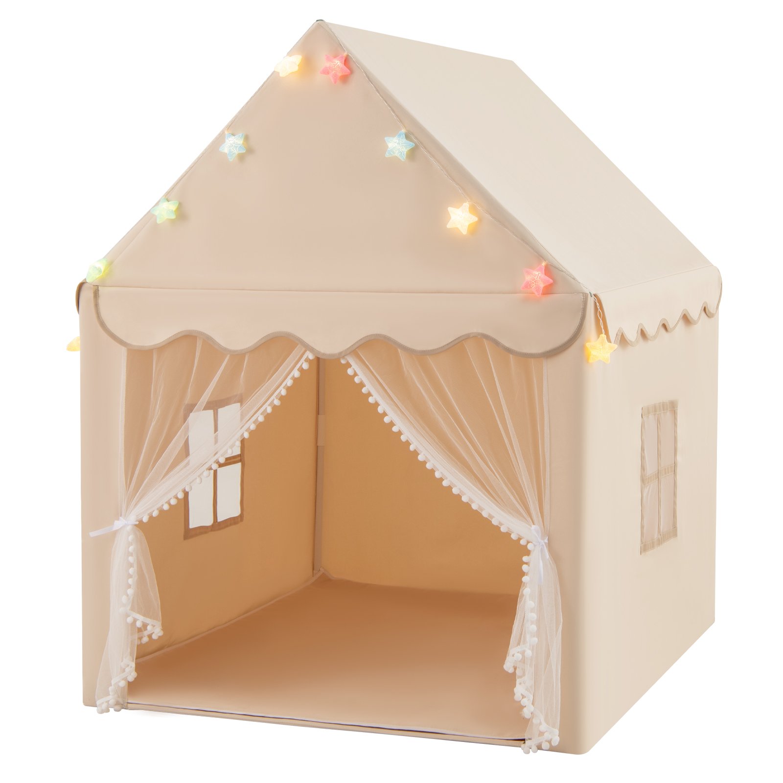 Large Kids Play House with Washable Mat and Star Lights-Beige