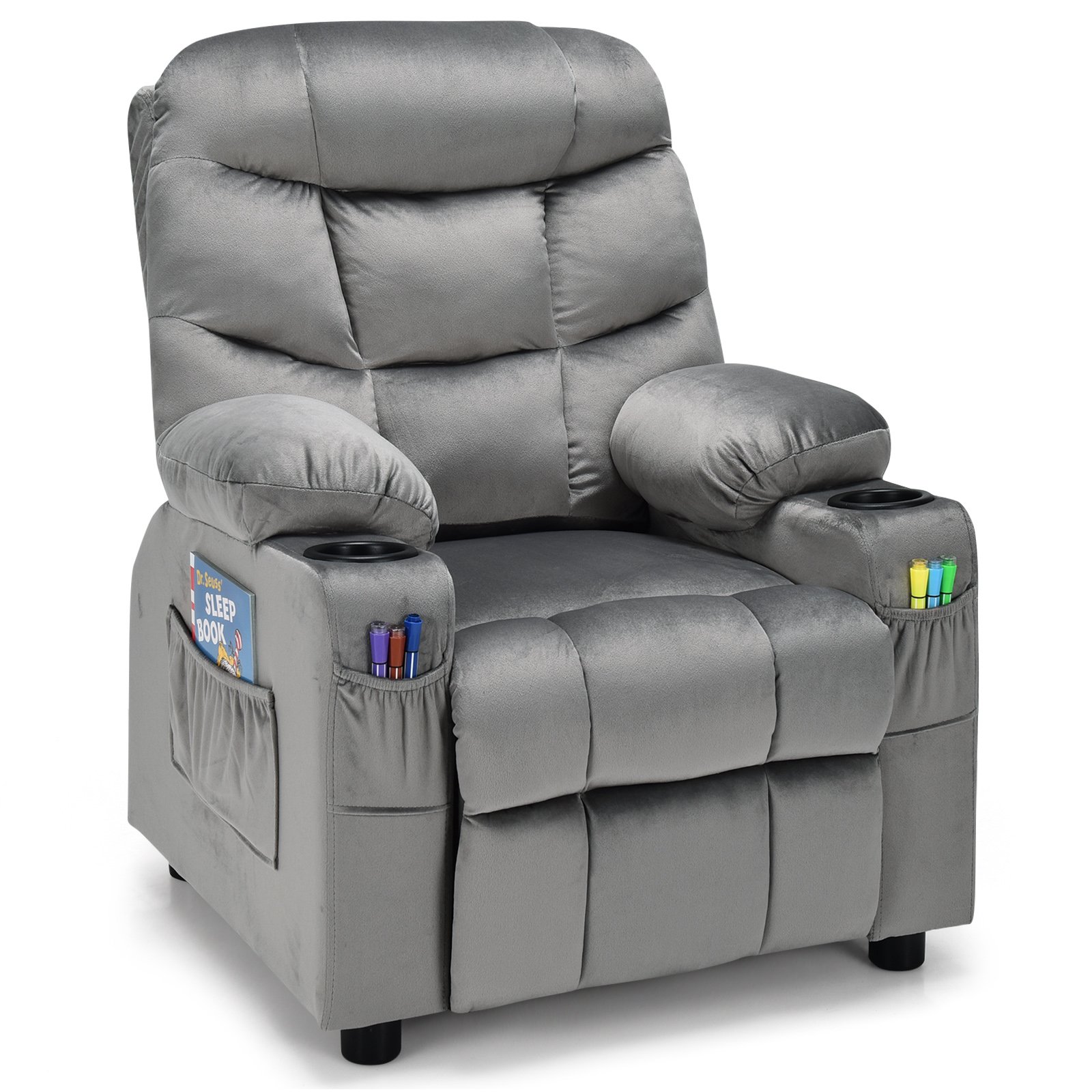 Adjustable Larger Kids Lounge Recliner Chair with 2 Cup Holders-Grey