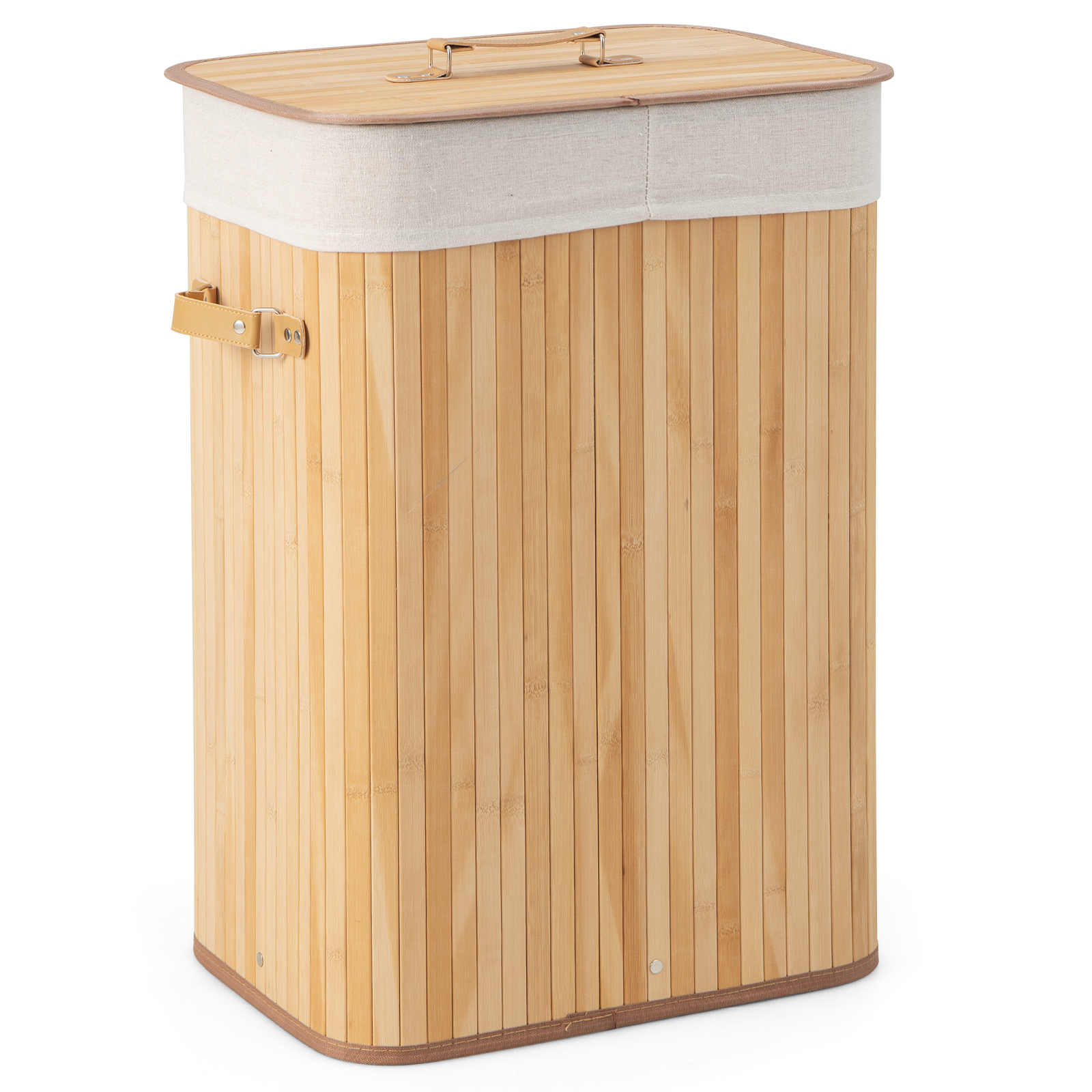 Laundry Hamper with Lid and Handles-Natural