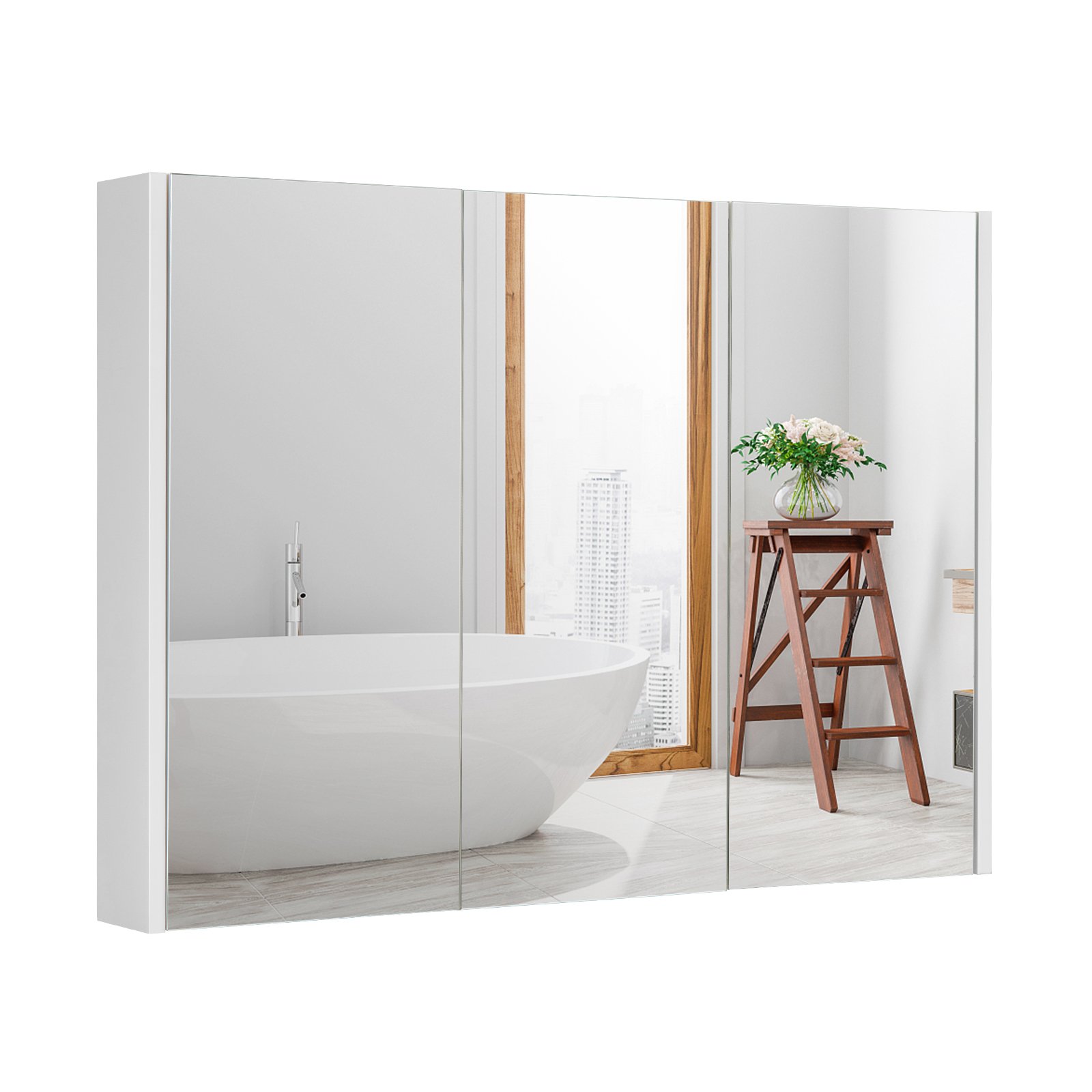 Frameless Bathroom Wall Mounted Medicine Cabinet with Mirror-White