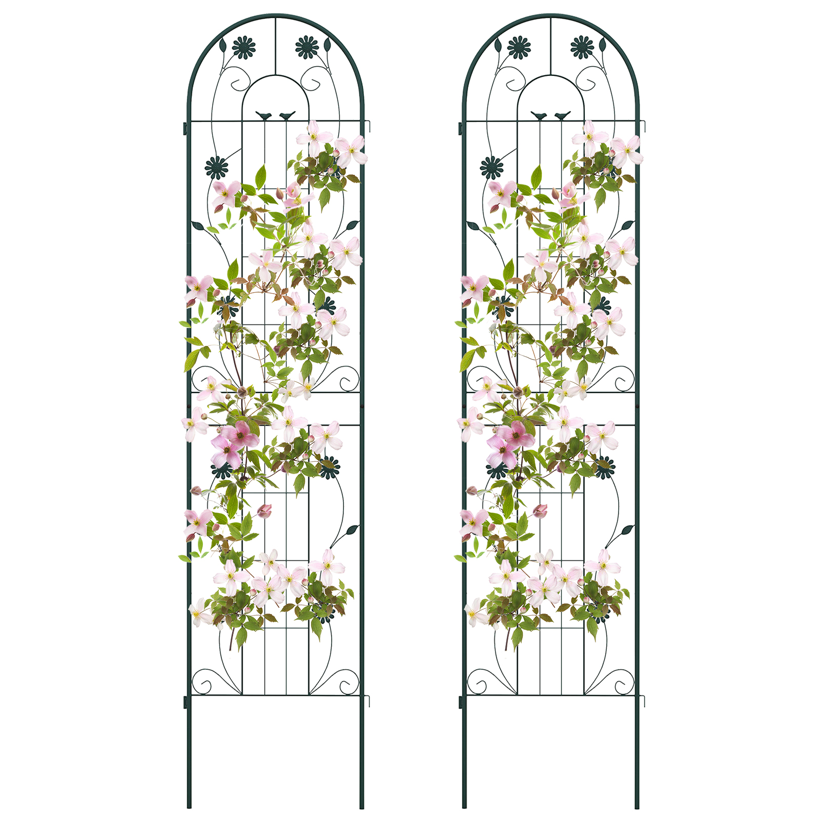 2 Pack 220 cm x 50 cm Metal Garden Trellis for Climbing Plants-Green