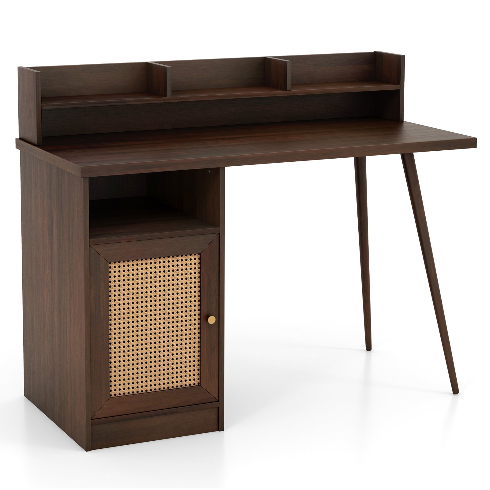 PE Rattan Cabinet and Shelves-Walnut