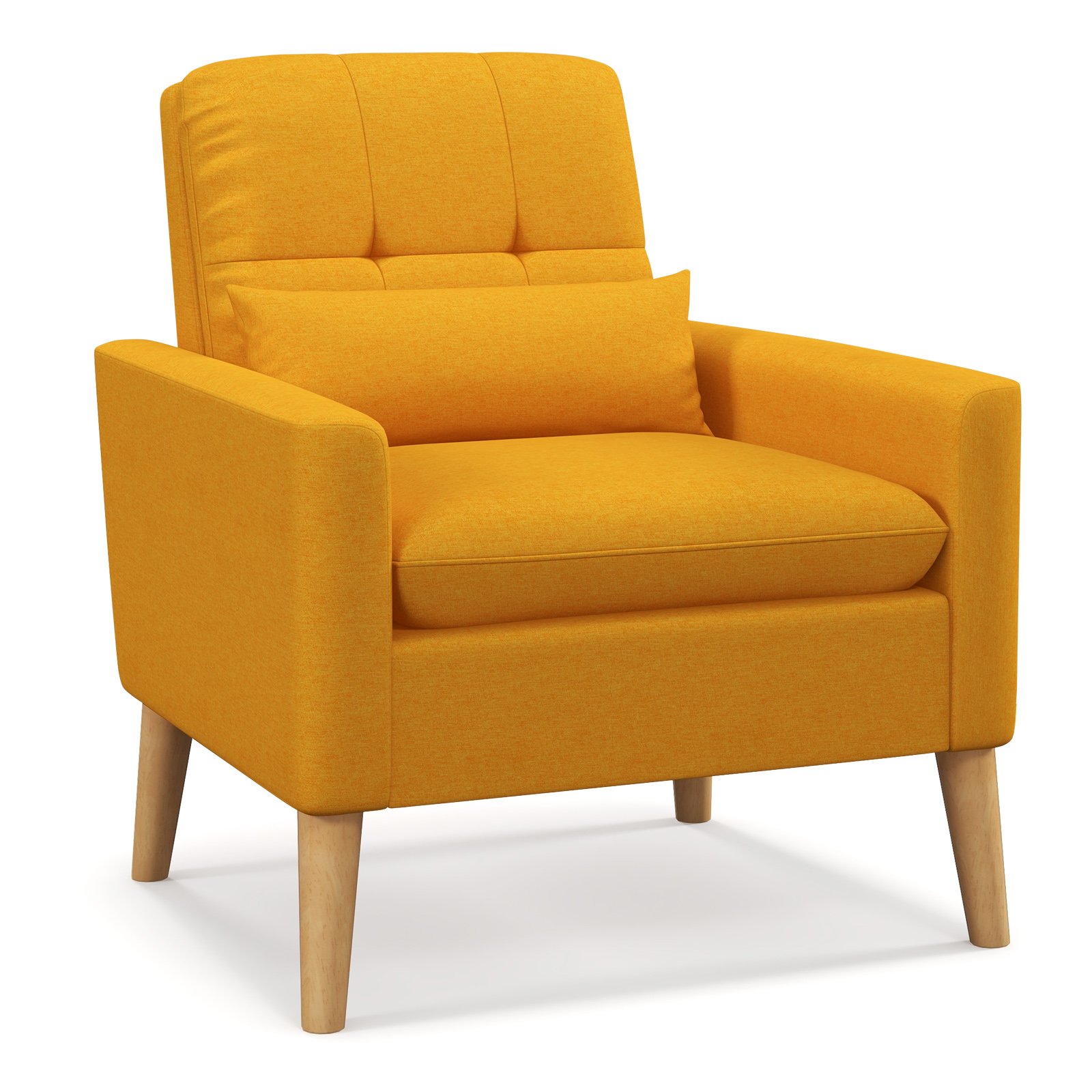 Mid-century Modern Accent Chair with Lumbar Pillow-Yellow