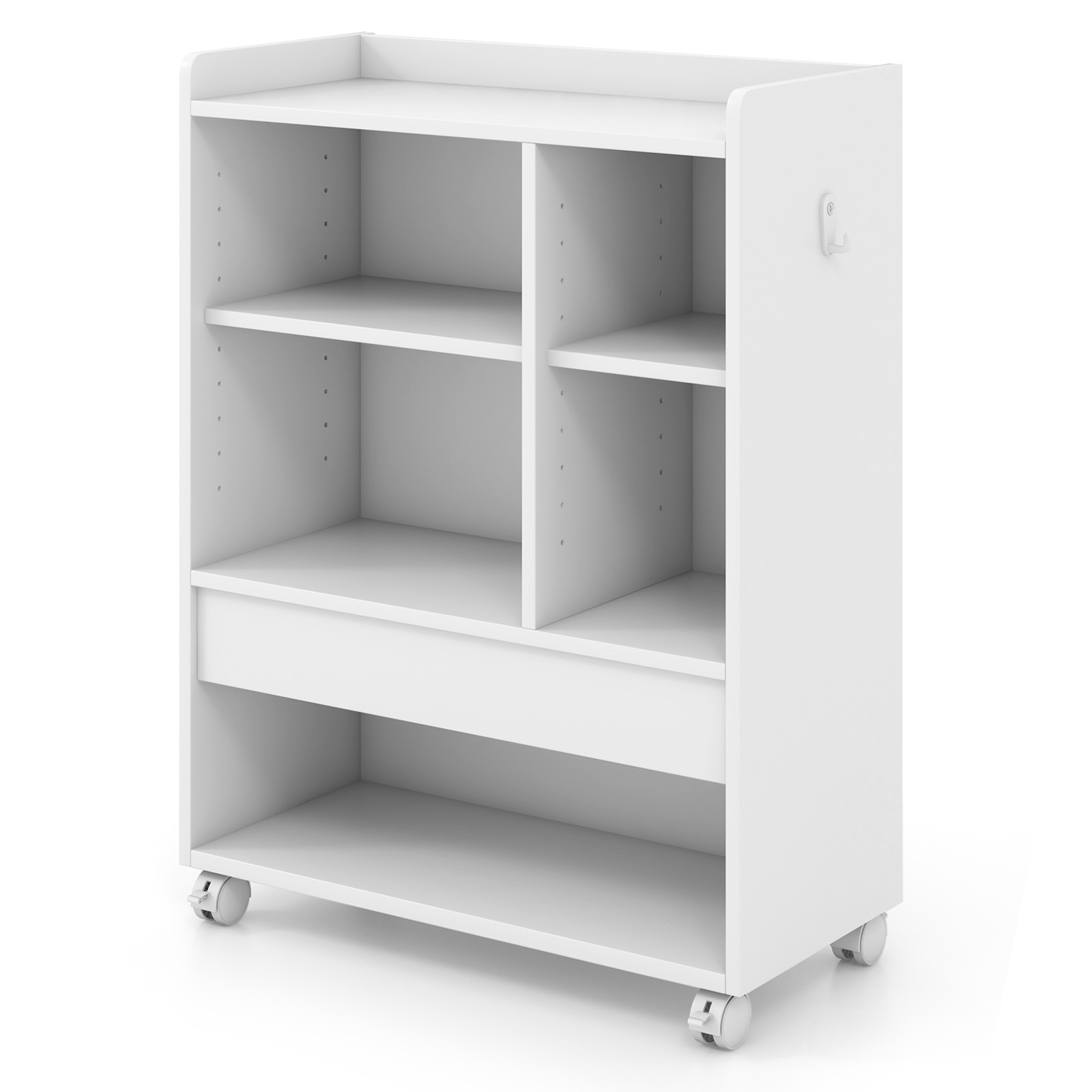 Mobile Storage Cabinet with Drawer and Adjustable Shelves-White