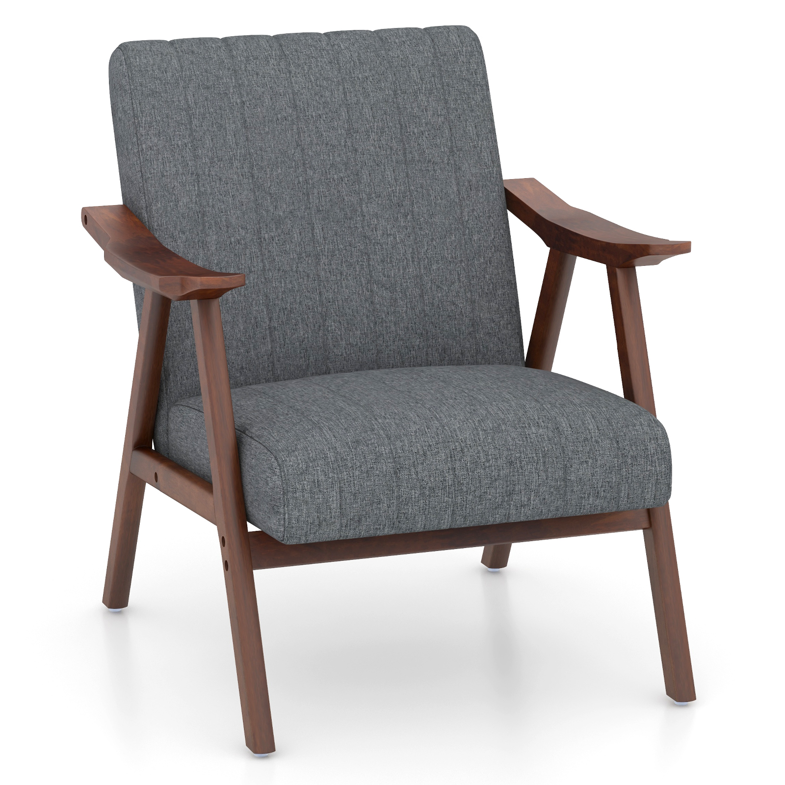 Modern Accent Chair with Armrests and Rubber Wood Frame-Light Grey