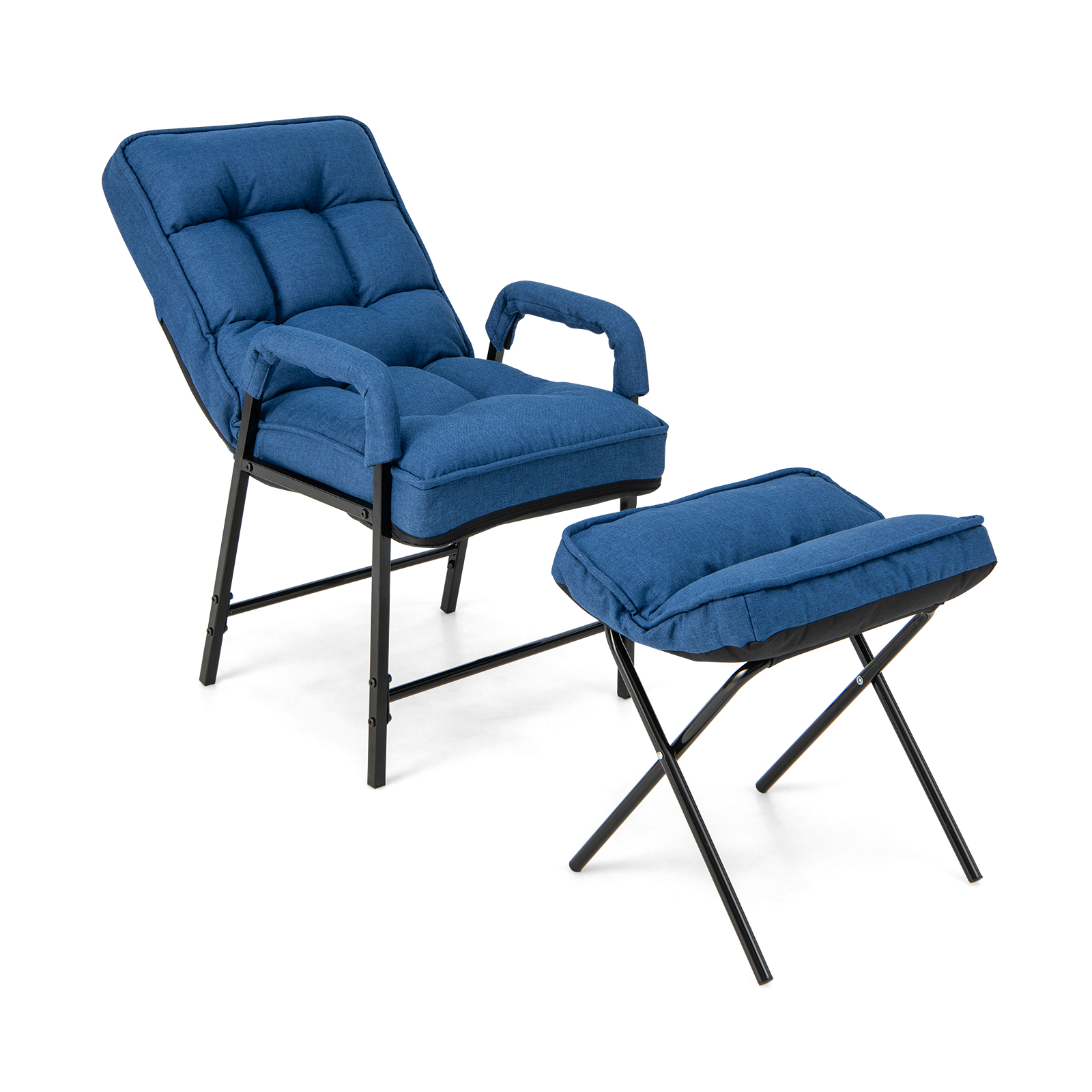 Modern Accent Chair Linen Fabric Arm Chair with Ottoman-Blue