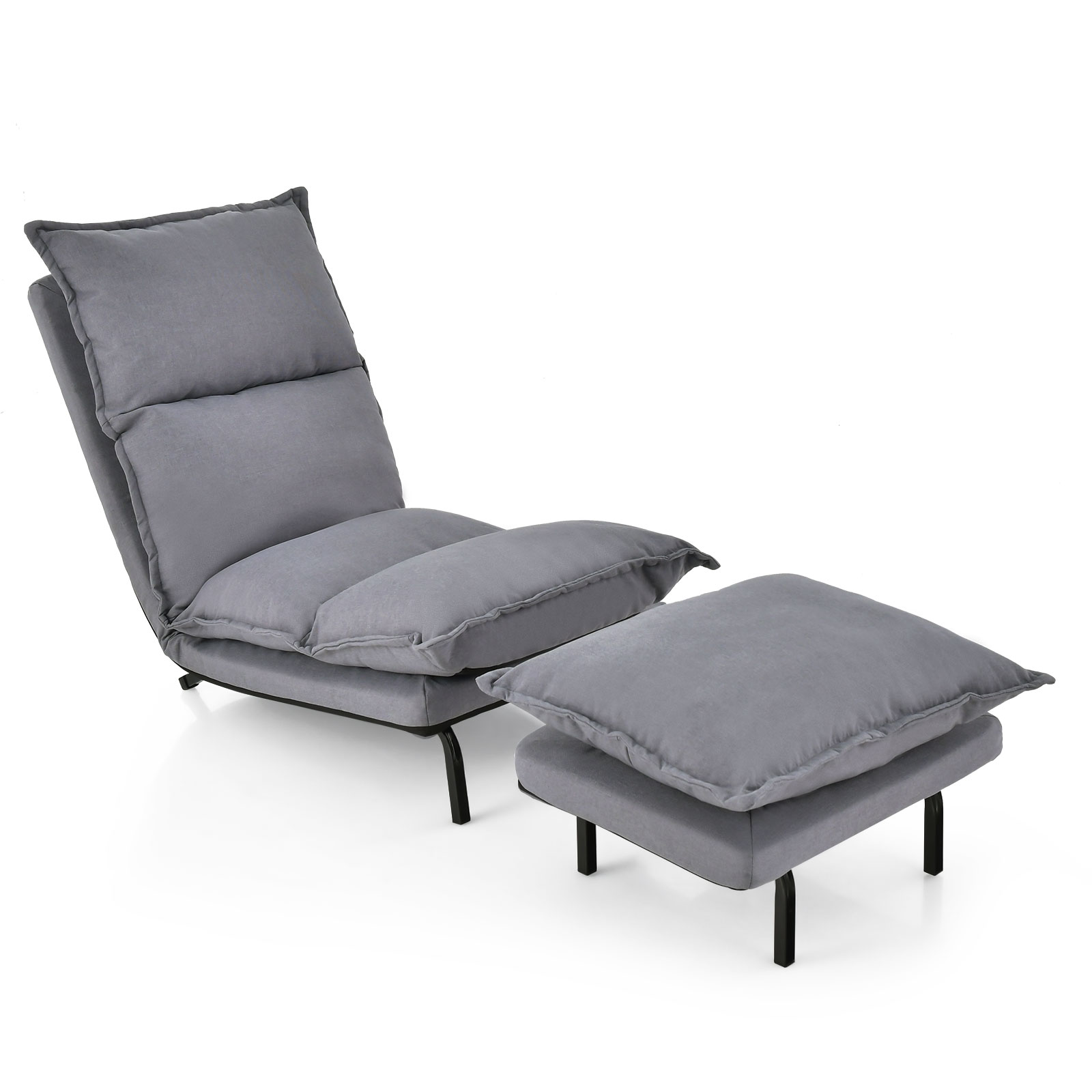 Modern Armless Accent Chair with Ottoman and Adjustable Backrest-Grey