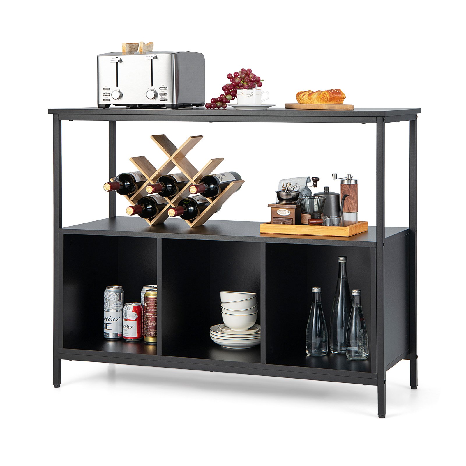 Open Shelf and 3 Compartments-Black