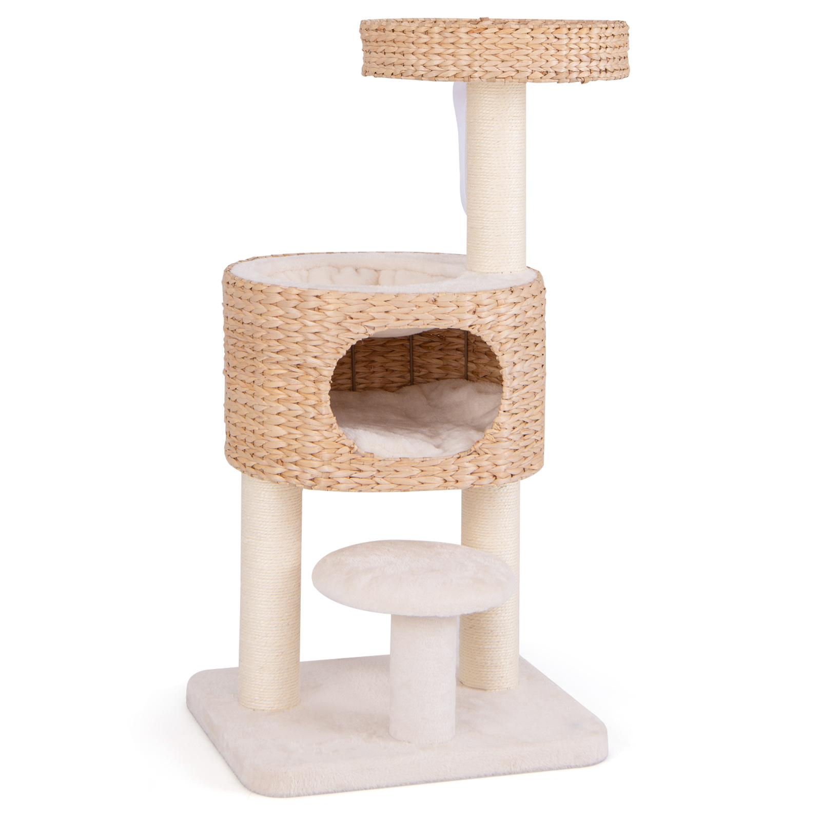 Modern Cat Tower with Top Perch and Removable Cushion-Natural