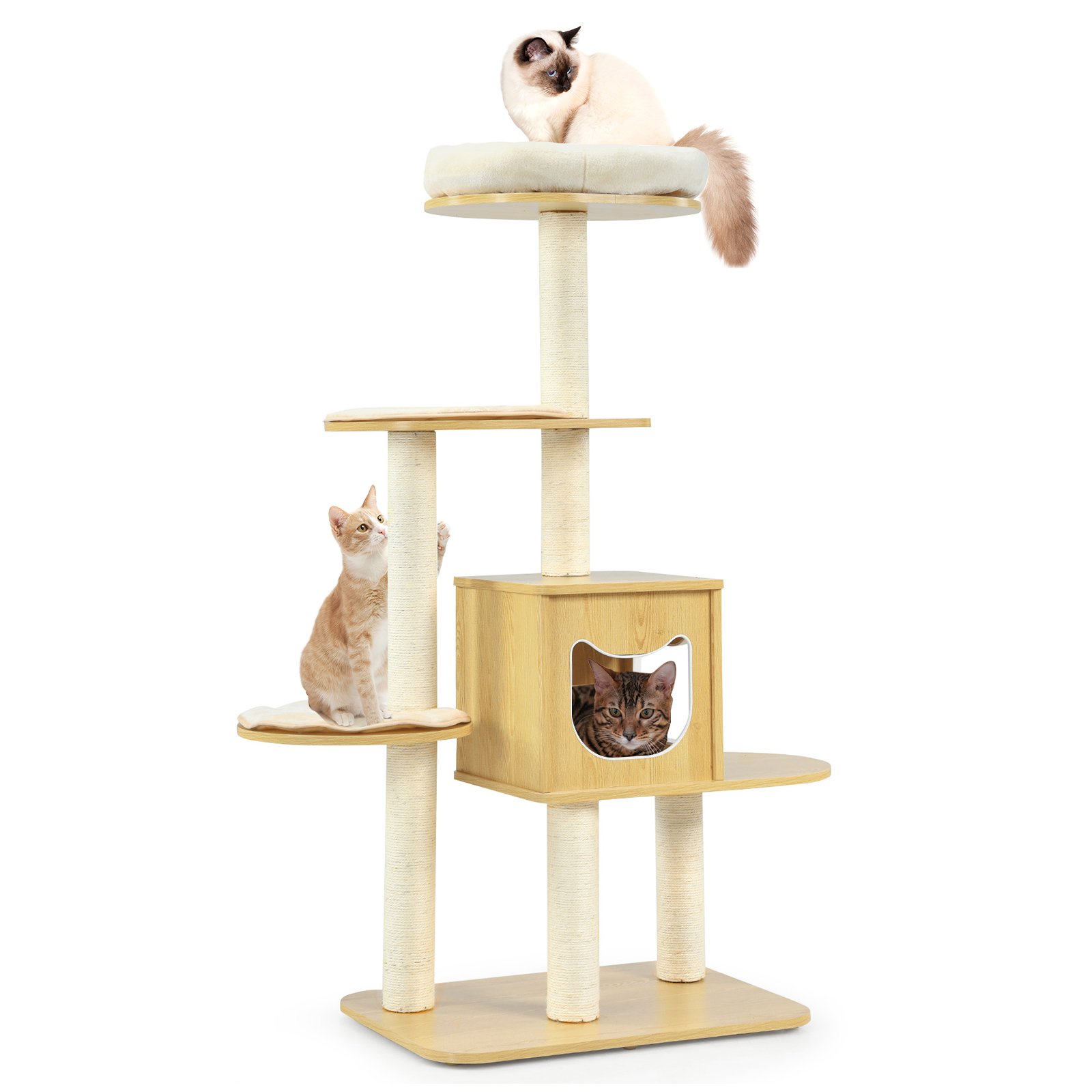 Multi-level Cat Tree with Scratching Posts Condo and Perches-Natural