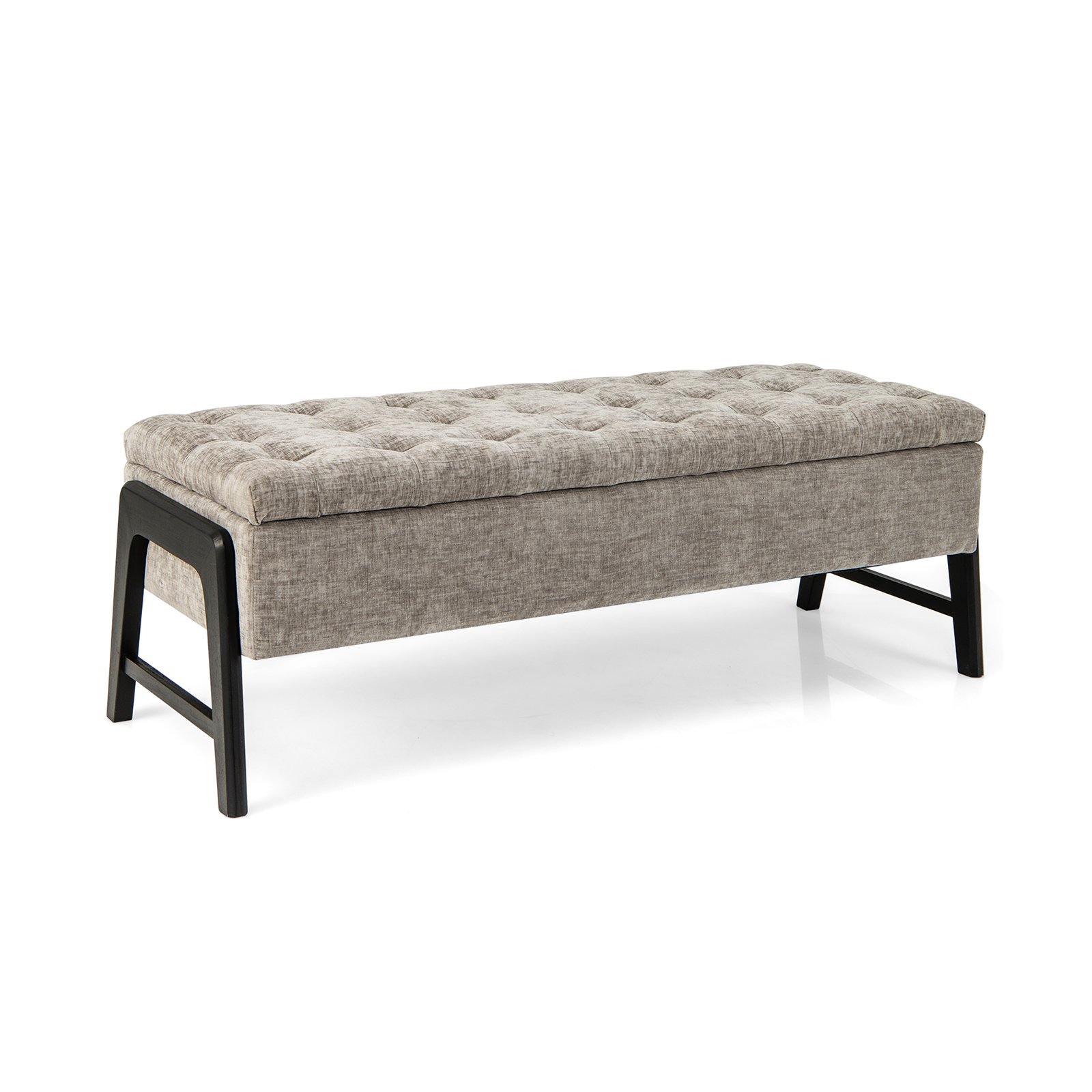 Modern Chenille Storage Bench Upholstered Tufted Ottoman Bench-Grey