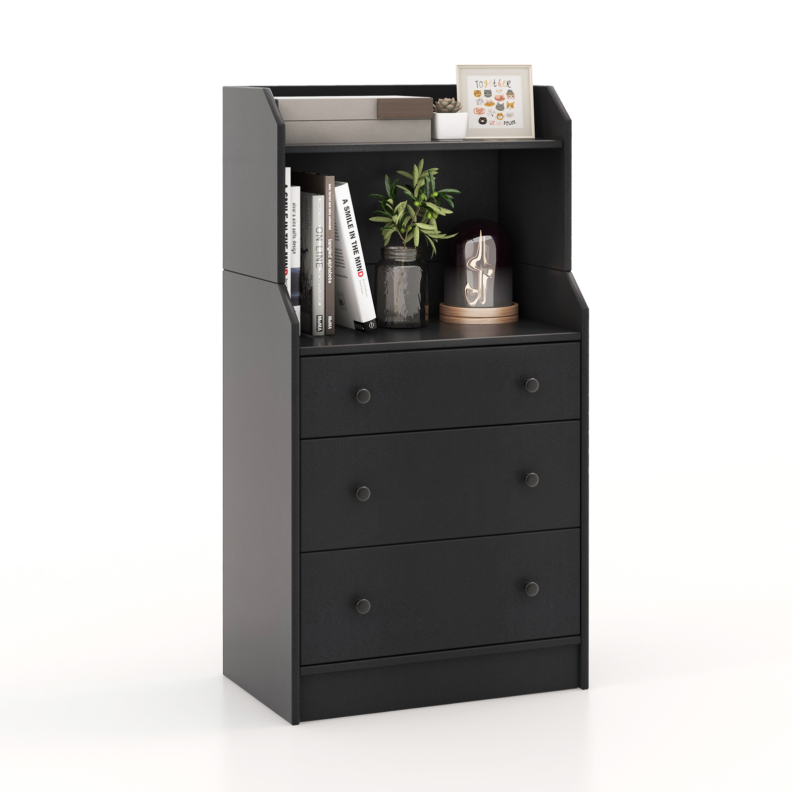 Modern Chest of Drawers Dresser with Shelves-Black