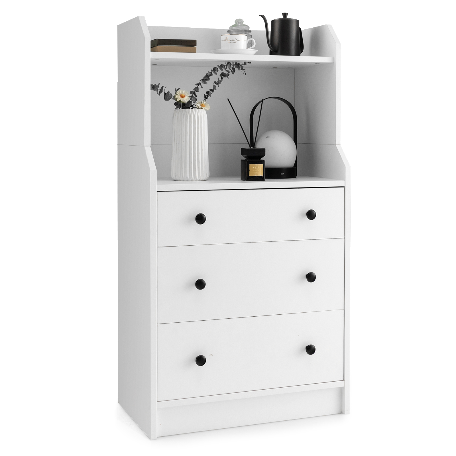 Modern Chest of Drawers Dresser with Shelves-White