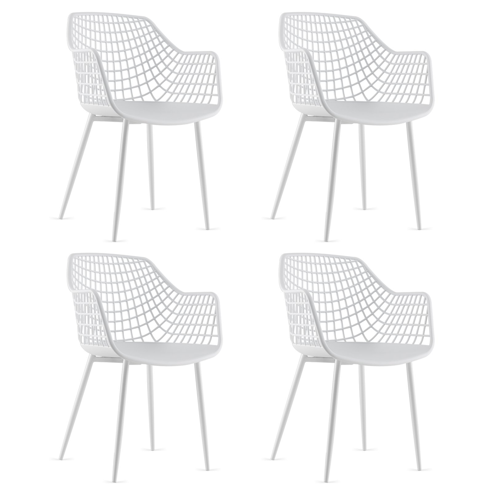 Modern Dining Chair Set of 4 with Airy Hollow Backrest-White