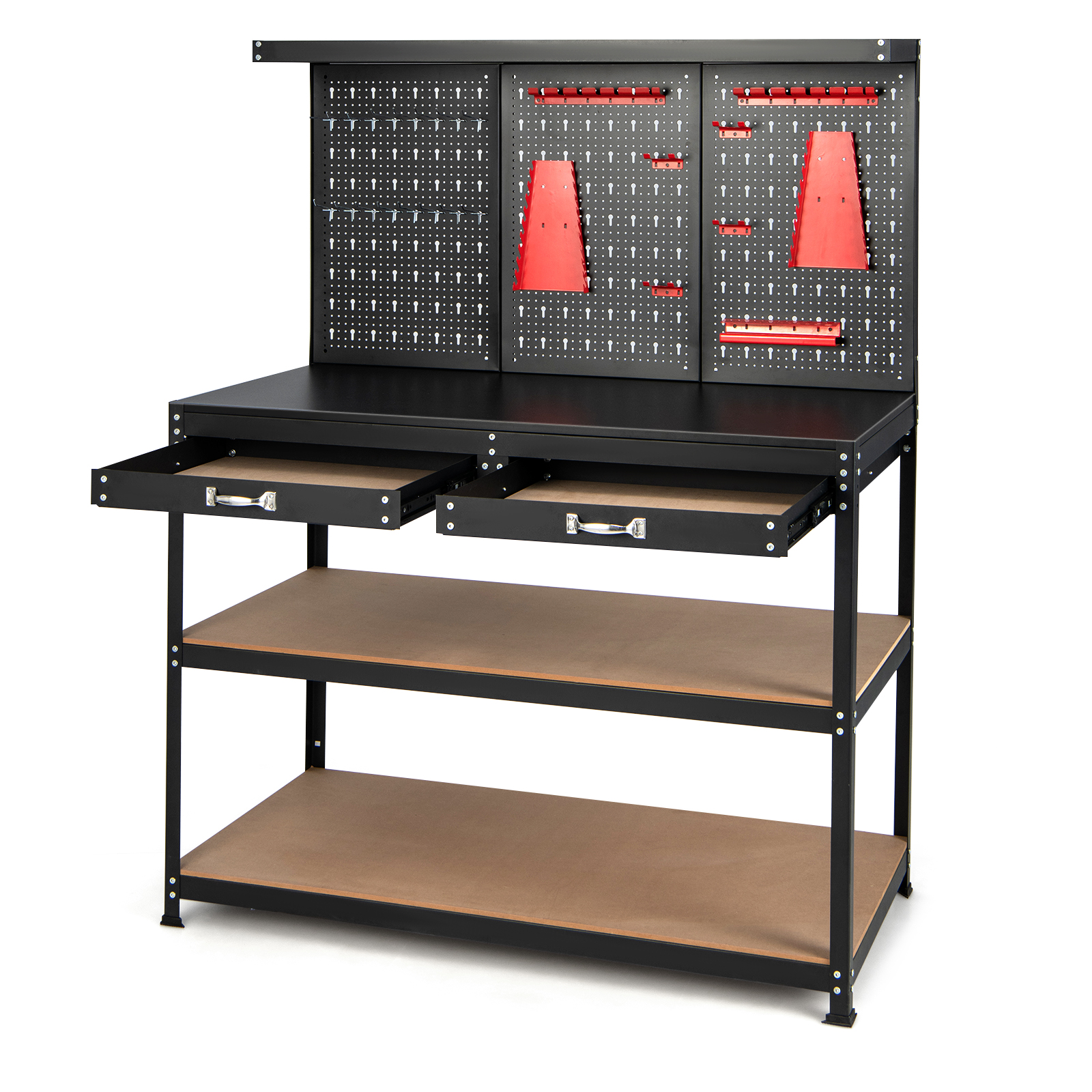 Multipurpose Garage Worktable with Pegboard and Drawers-Black