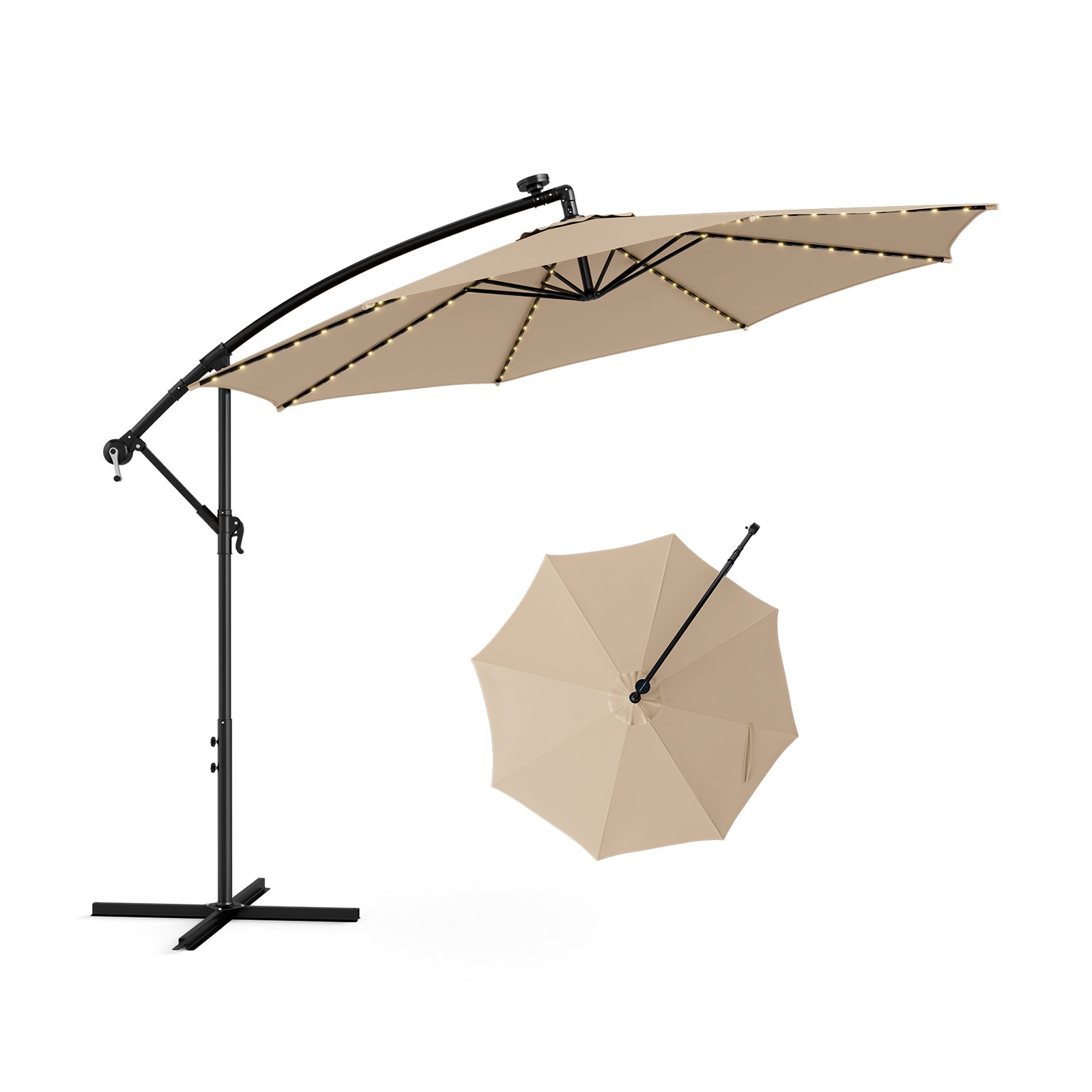 303 CM Solar-Powered Patio Offset Umbrella with 112 LED Lights-Beige