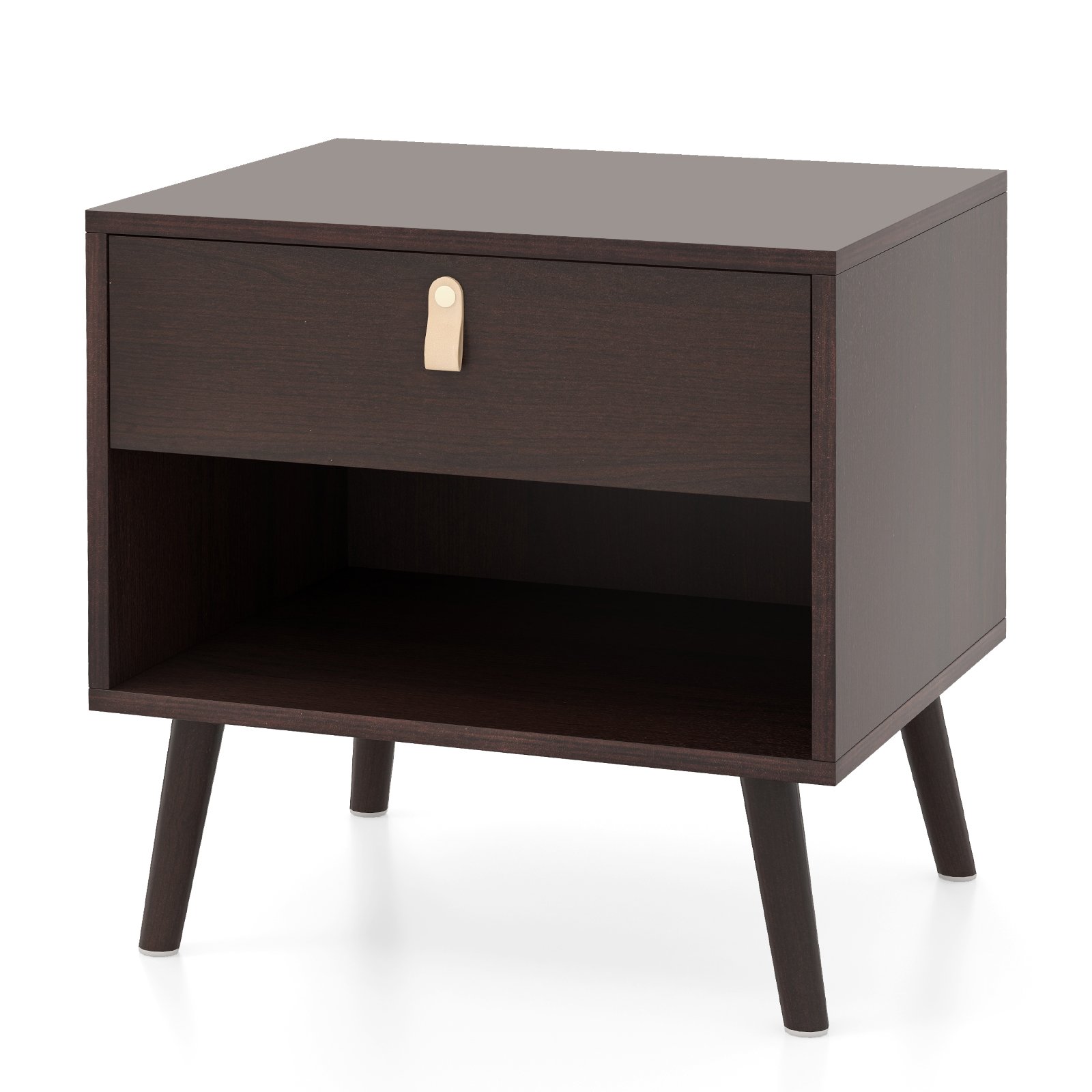 Mid-Century End Table with Open Storage Shelf for Living Room Bedroom Small Spaces-Brown