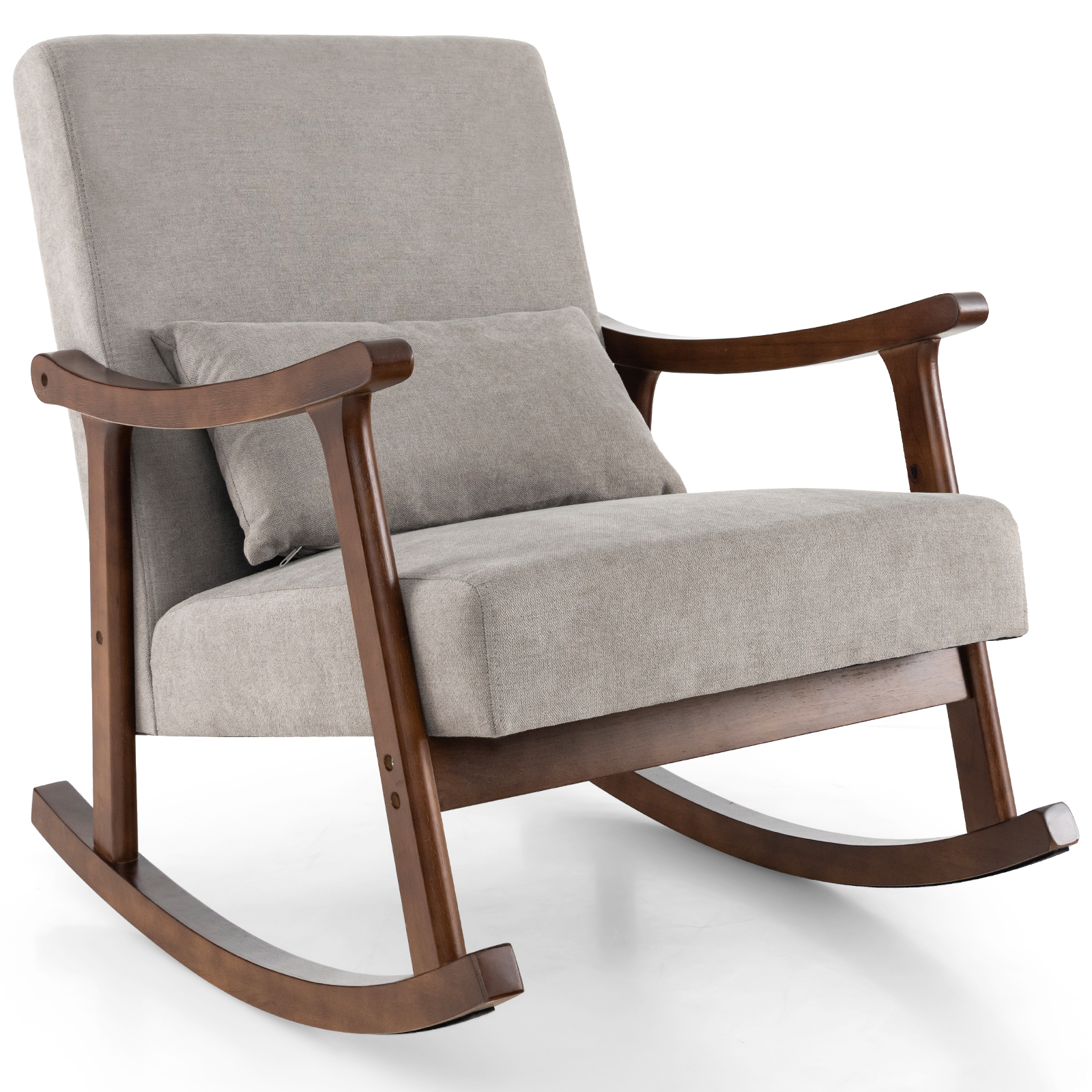 Nursery Rocking Accent Chair Rocker Armchair with Rubber Wood Armrests-Brown