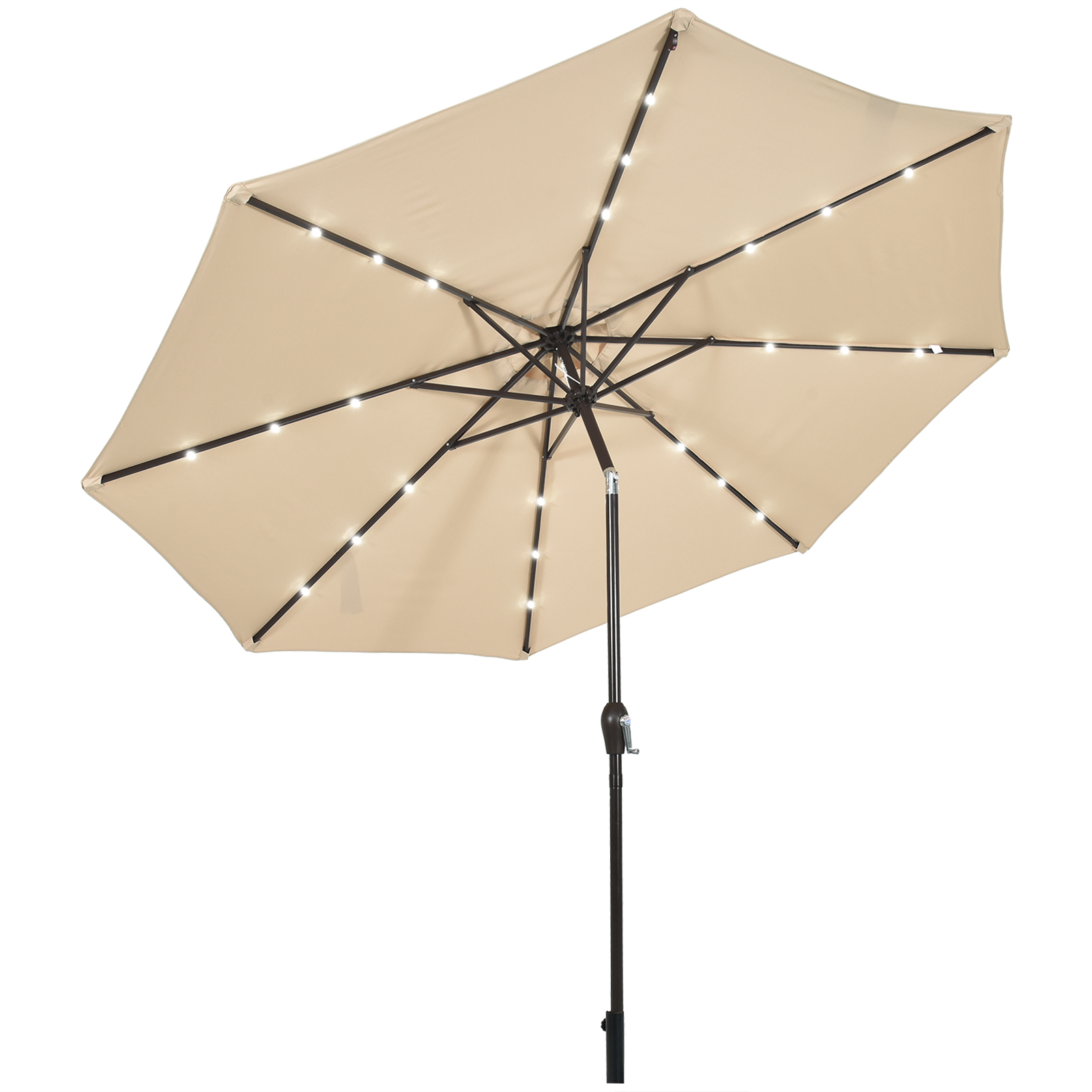 3m Solar Powered LED Lighted Patio Umbrella with Tilt and Crank-Beige