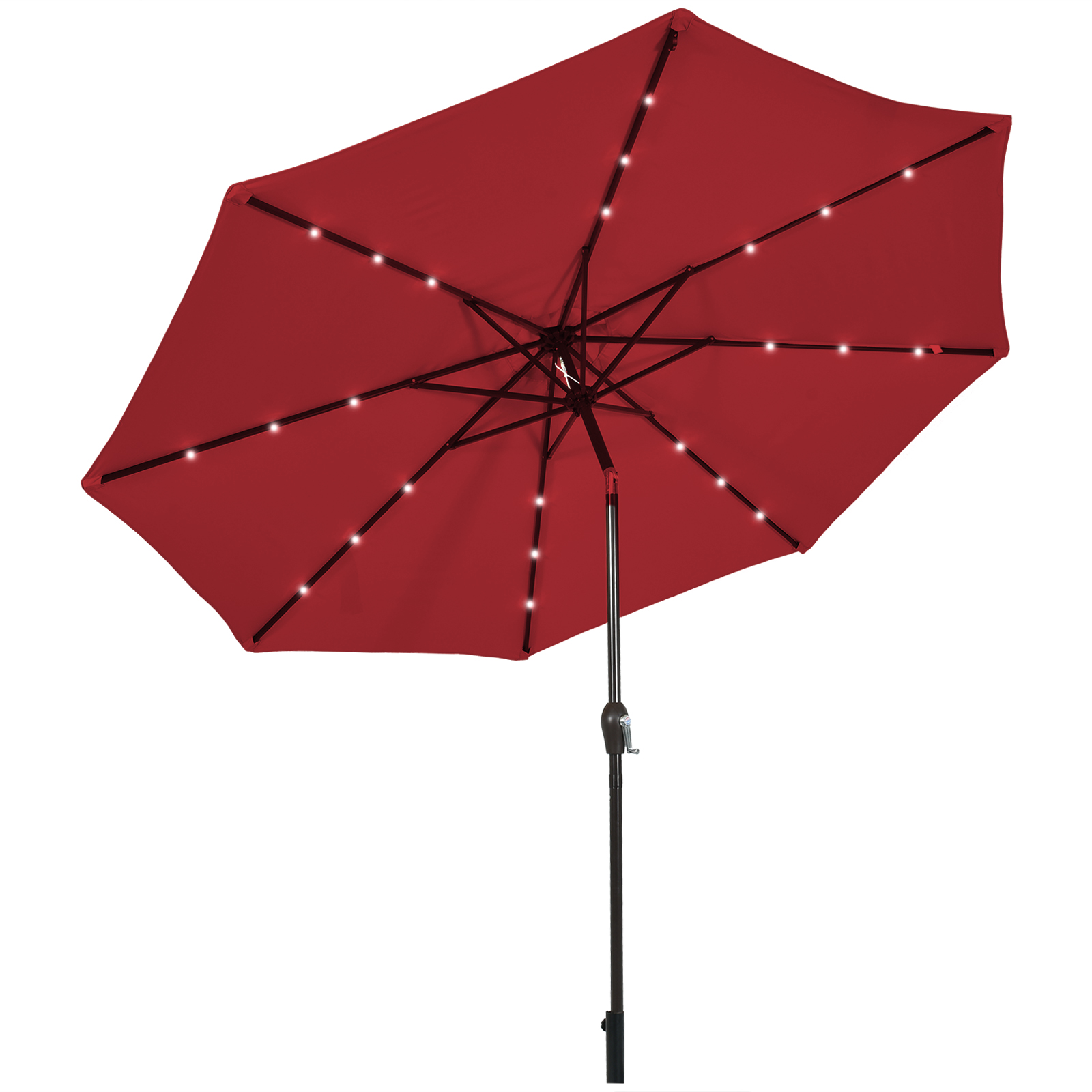 3m Solar Powered LED Lighted Patio Umbrella with Tilt and Crank-Burgundy