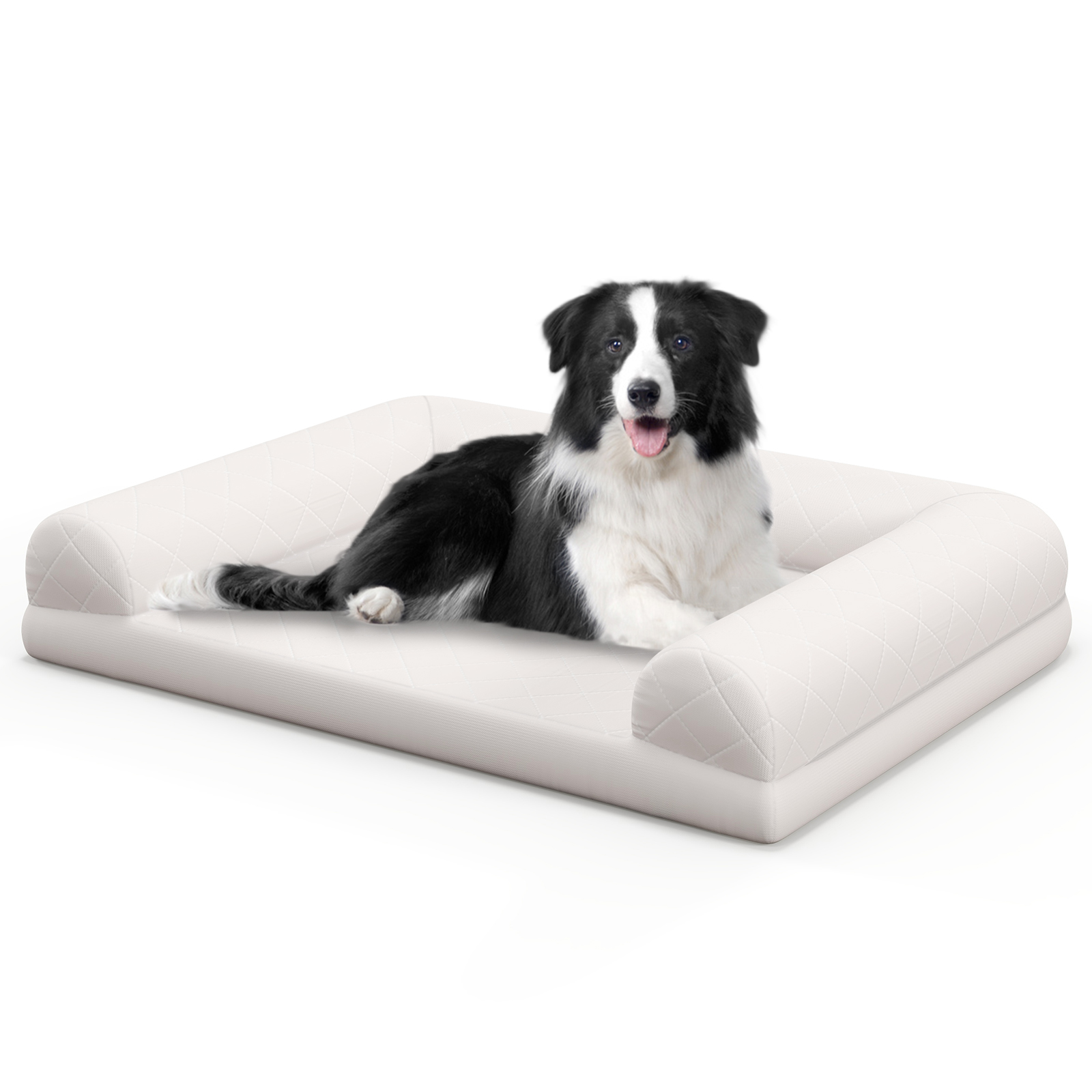 Orthopedic Dog Bed Egg-Foam Dog Crate Bed with 3-Side Bolster-Beige